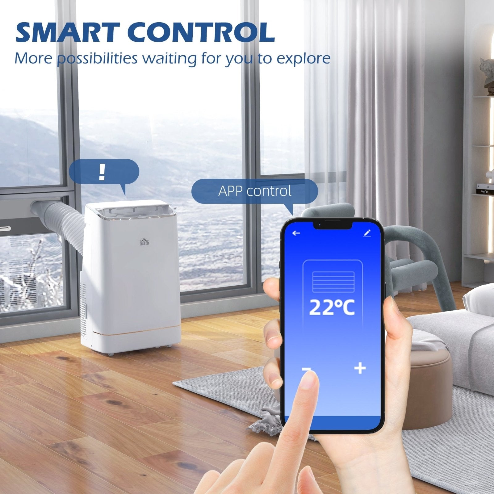 14,000 BTU Mobile Air Conditioner, 35m², Smart Home WiFi, with Dehumidifier, Fan, 24H Timer, Window Kit, White - Bedzy UK modern and affordable home furniture England