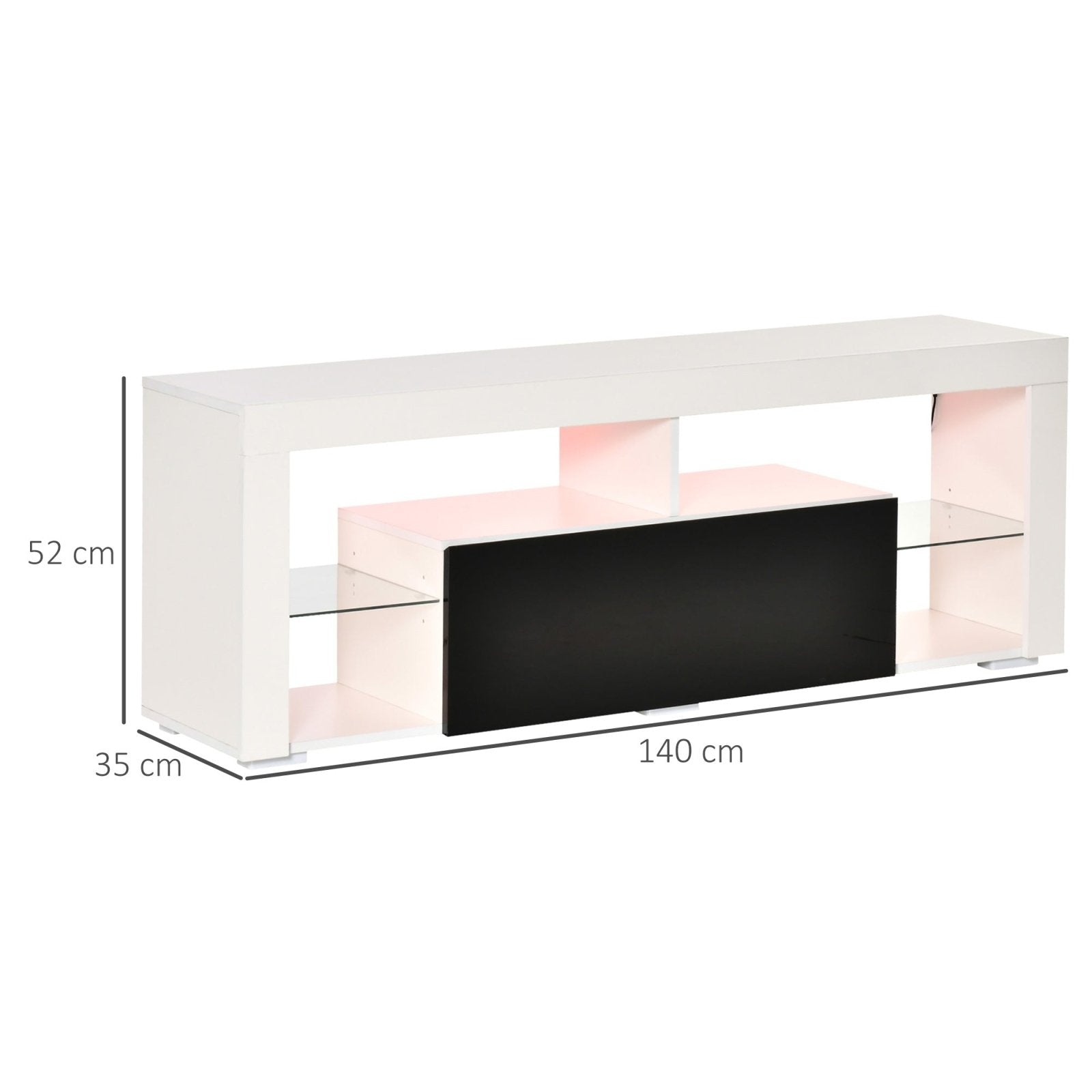 140cm TV Stand Cabinet High Gloss Media TV Stand Unit with LED RGB Light and Storage Shelf for 55 inch TV Black and White - Bedzy UK modern and affordable home furniture England