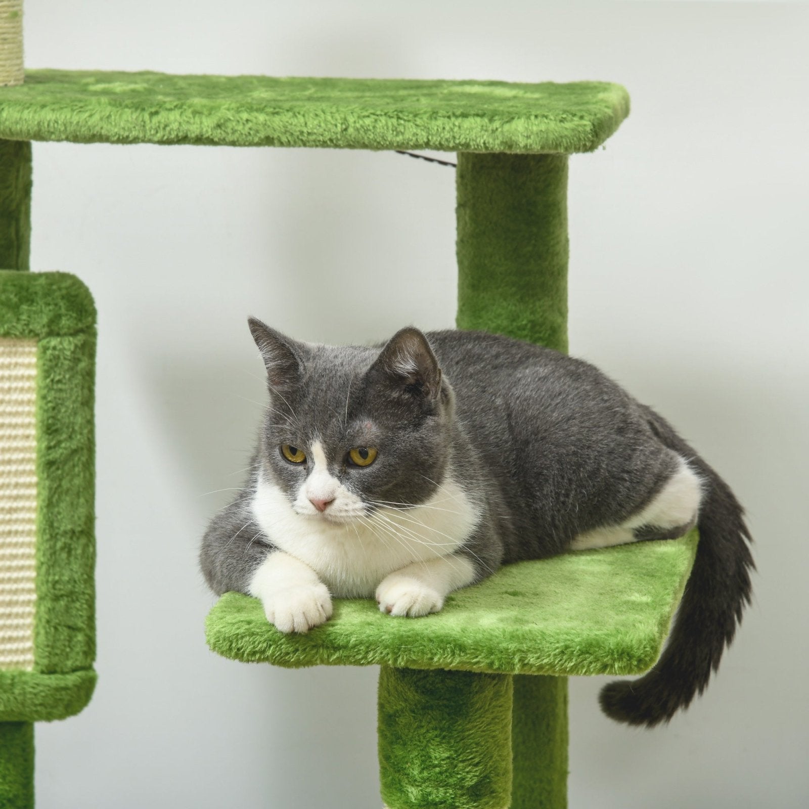 142cm Cat Tree Tower, with Scratching Post, Hammock, Toy Ball, Platforms - Green - Bedzy UK modern and affordable home furniture England