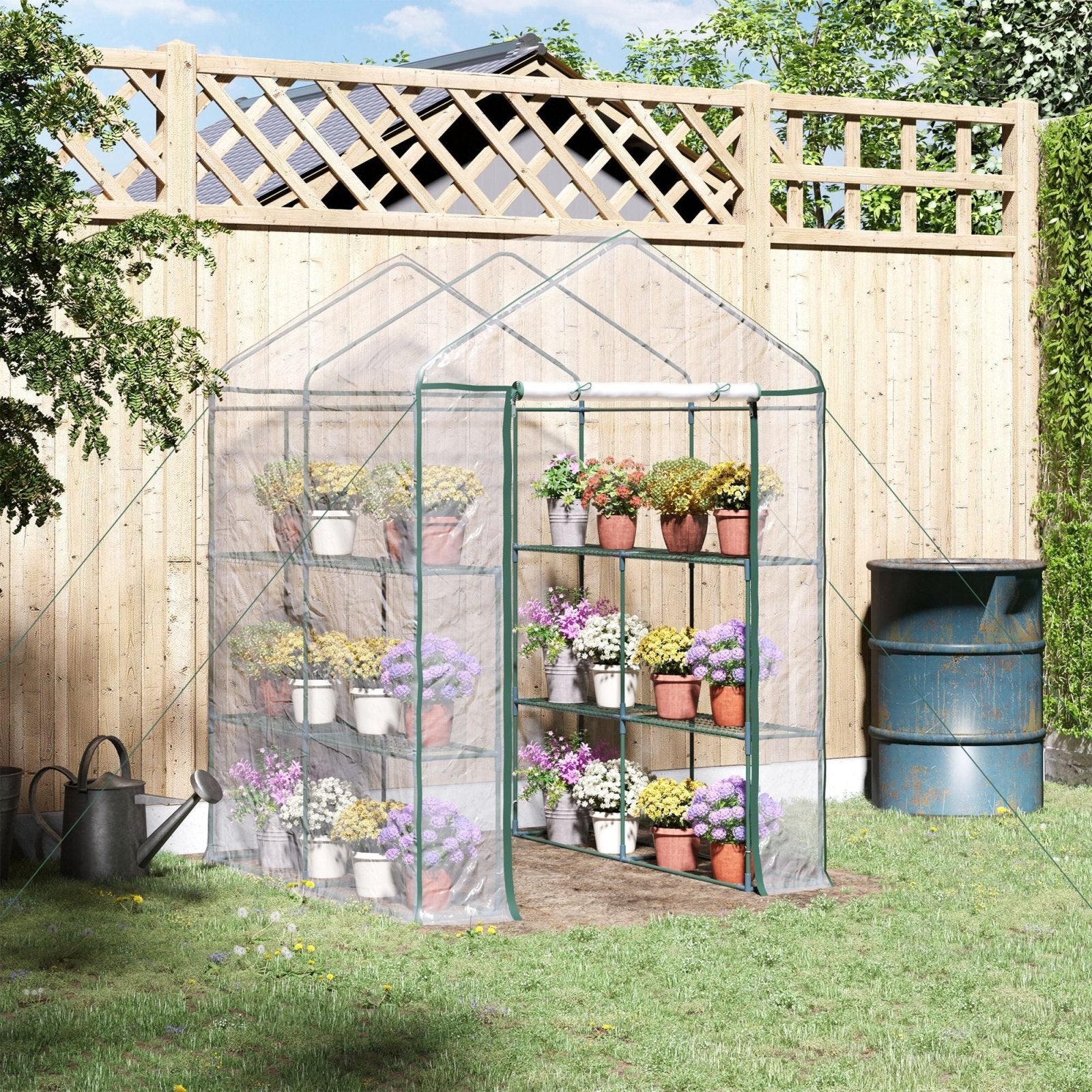 143 x 143 x 195 cm Walk - In Greenhouse 3 Tiers Portable Grow House w/ 8 Shelves, Metal Frame, PVC Film, Transparent - Bedzy UK modern and affordable home furniture England