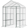 143 x 143 x 195 cm Walk-In Greenhouse with 8 Shelves, Metal Frame, PVC Cover - Green
