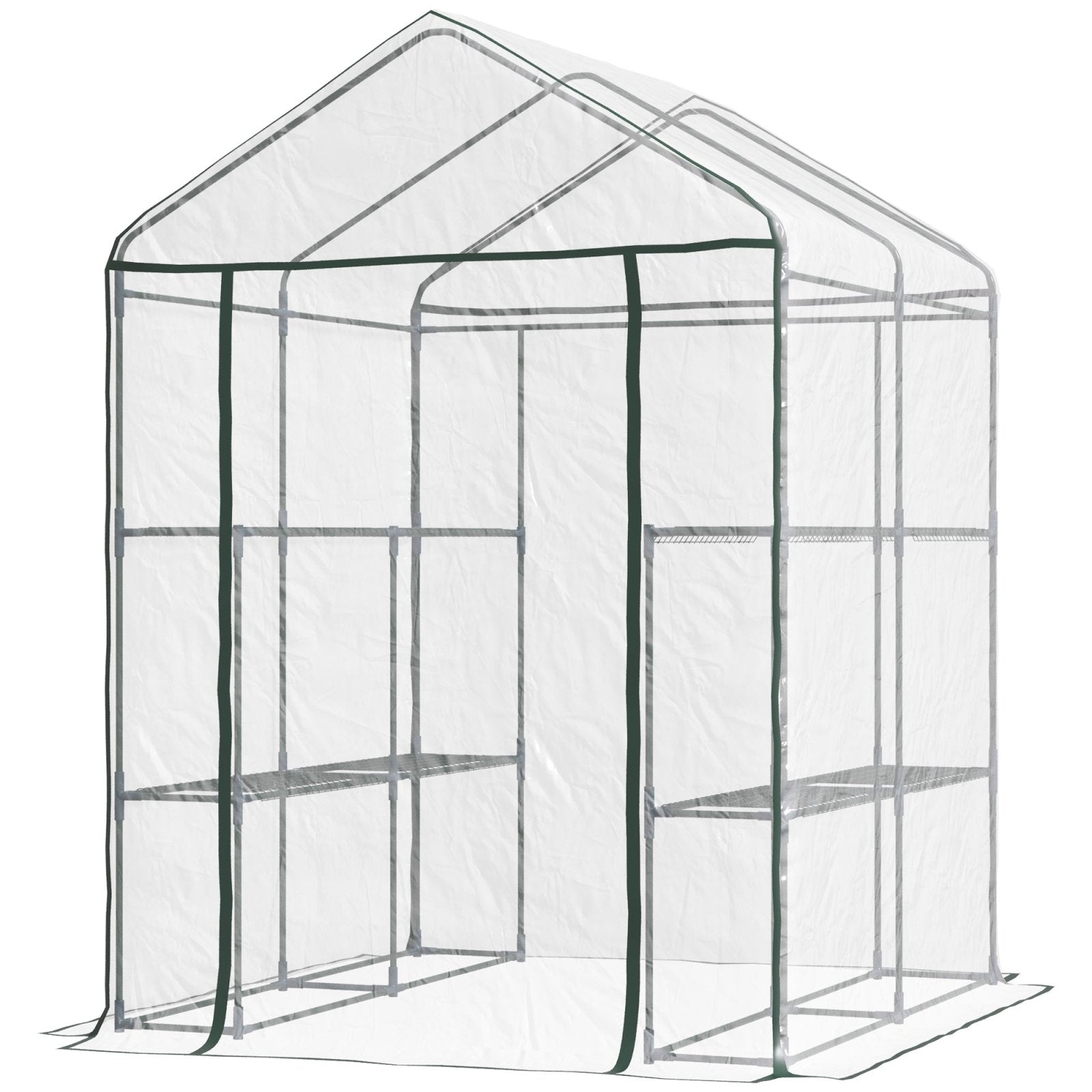 143 x 143 x 195 cm Walk - In Greenhouse 3 Tiers Portable Grow House w/ 8 Shelves, Metal Frame, PVC Film, Transparent - Bedzy UK modern and affordable home furniture England