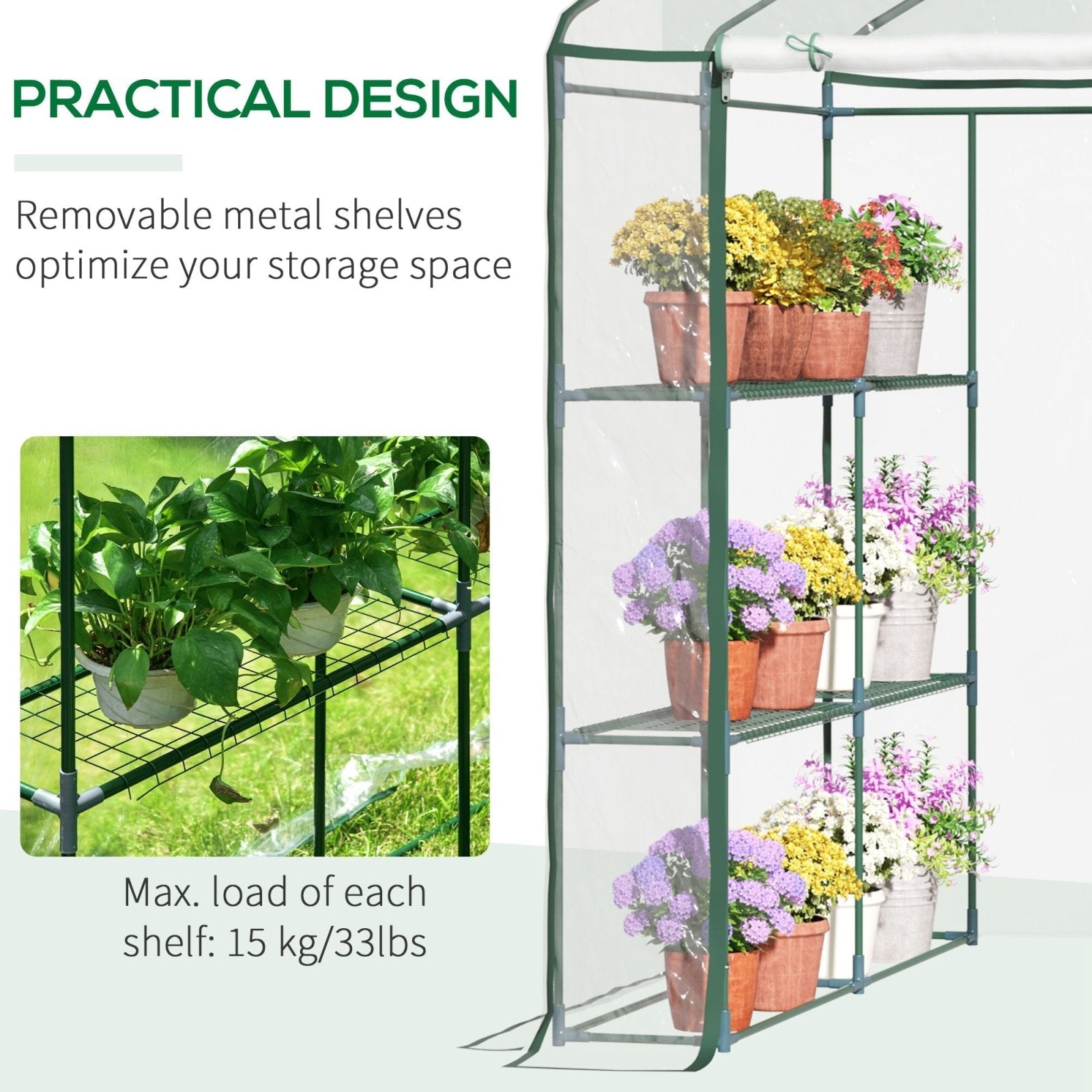 143 x 143 x 195 cm Walk - In Greenhouse 3 Tiers Portable Grow House w/ 8 Shelves, Metal Frame, PVC Film, Transparent - Bedzy UK modern and affordable home furniture England