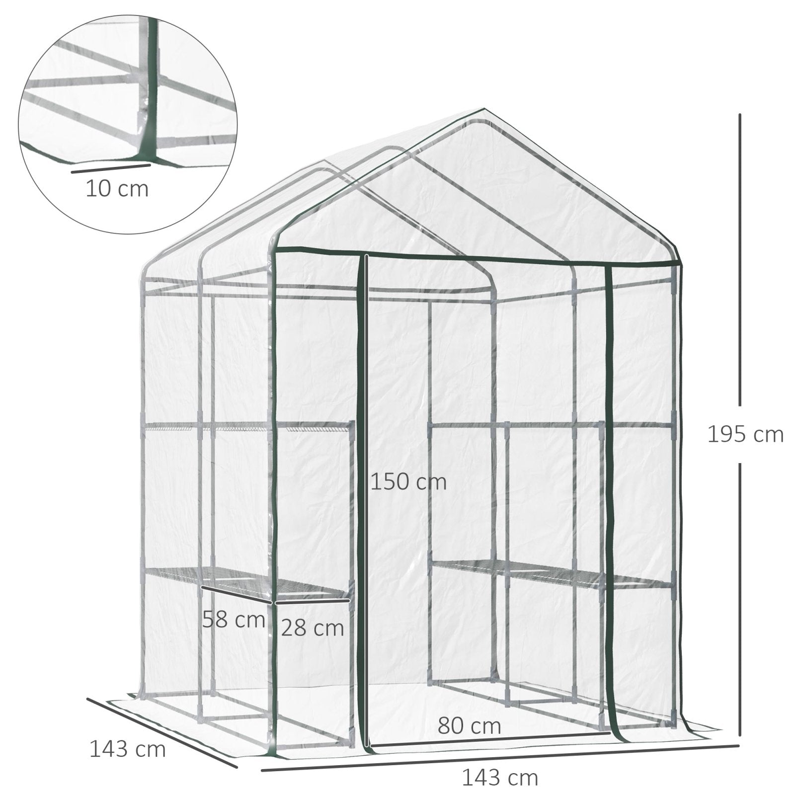 143 x 143 x 195 cm Walk - In Greenhouse 3 Tiers Portable Grow House w/ 8 Shelves, Metal Frame, PVC Film, Transparent - Bedzy UK modern and affordable home furniture England