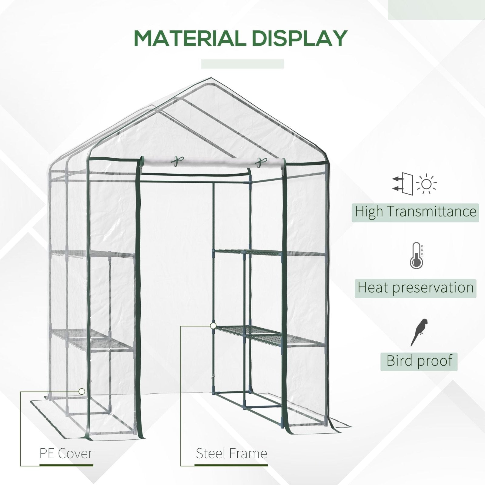 143 x 143 x 195 cm Walk - In Greenhouse 3 Tiers Portable Grow House w/ 8 Shelves, Metal Frame, PVC Film, Transparent - Bedzy UK modern and affordable home furniture England