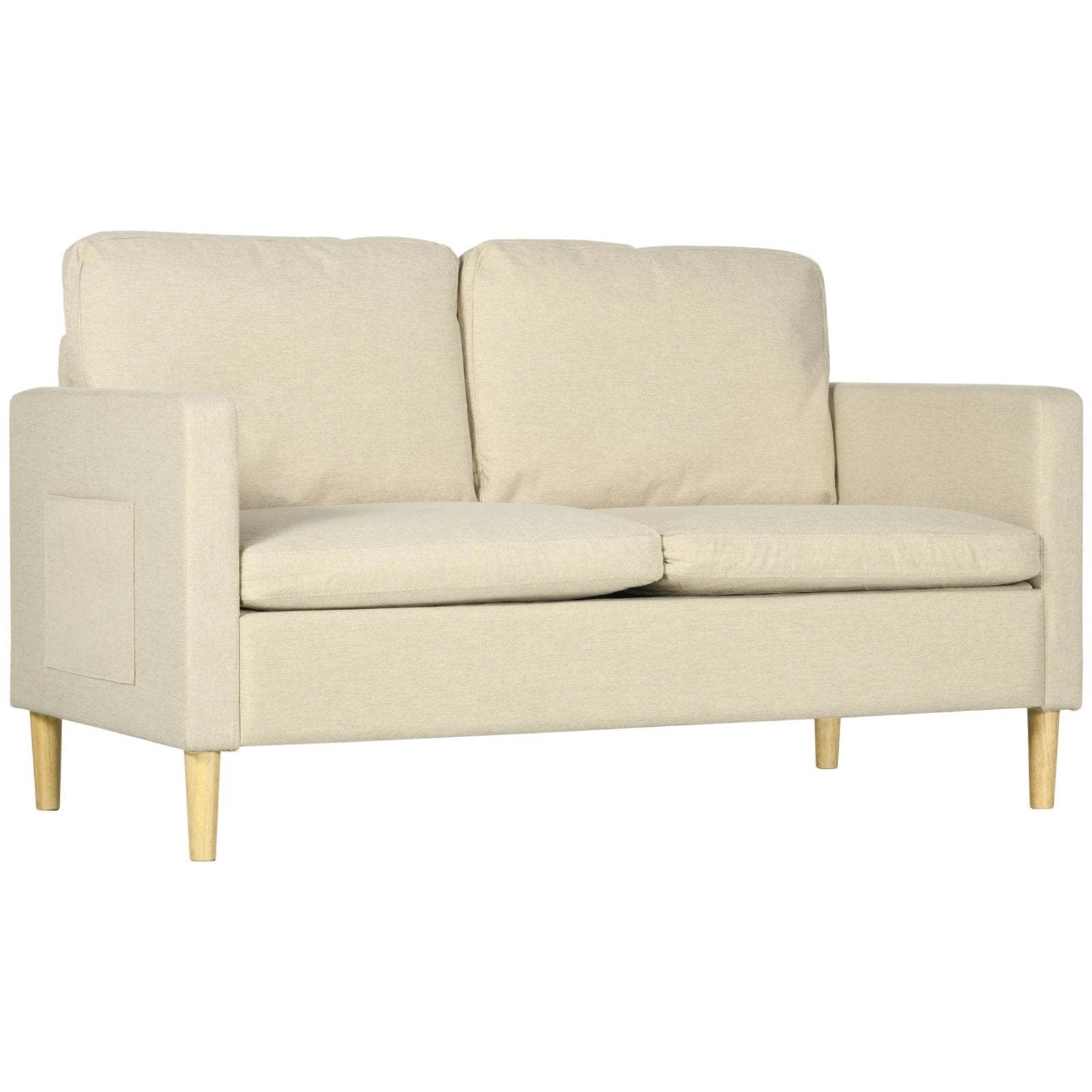 143cm 2 Seater Sofa for Living Room, Modern Fabric Couch, Loveseat Sofa Settee with Wood Legs and 2 Pockets for Bedroom and Home Office, Beige - Bedzy UK modern and affordable home furniture England