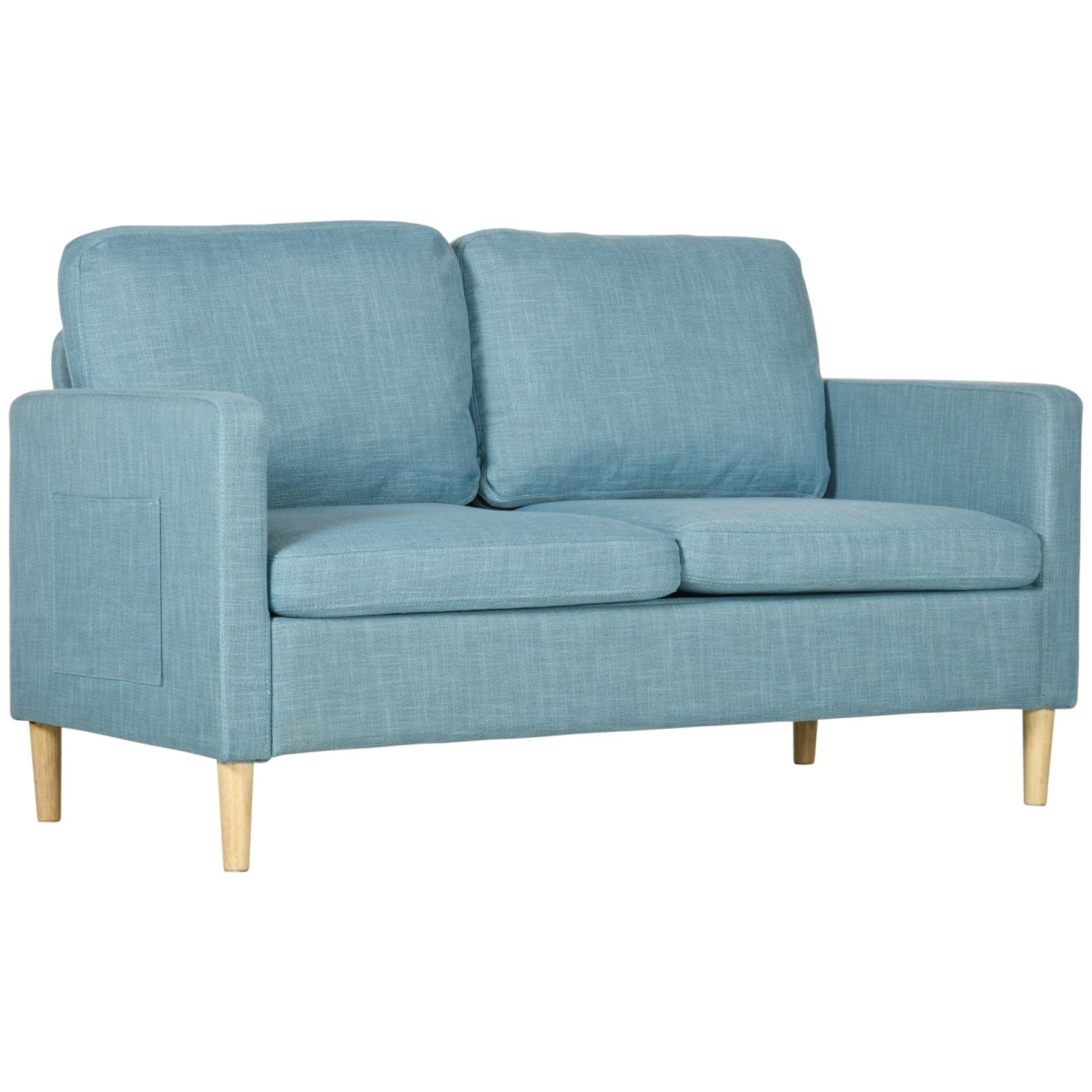 143cm 2 Seater Sofa for Living Room, Modern Fabric Couch, Loveseat Sofa Settee with Wood Legs and 2 Pockets for Bedroom and Home Office, Blue - Bedzy UK modern and affordable home furniture England