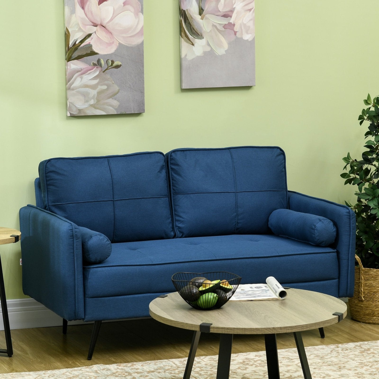 143cm Loveseat Sofa for Bedroom Upholstered 2 Seater Sofa with Back Cushions and Pillows, Blue - Bedzy UK modern and affordable home furniture England