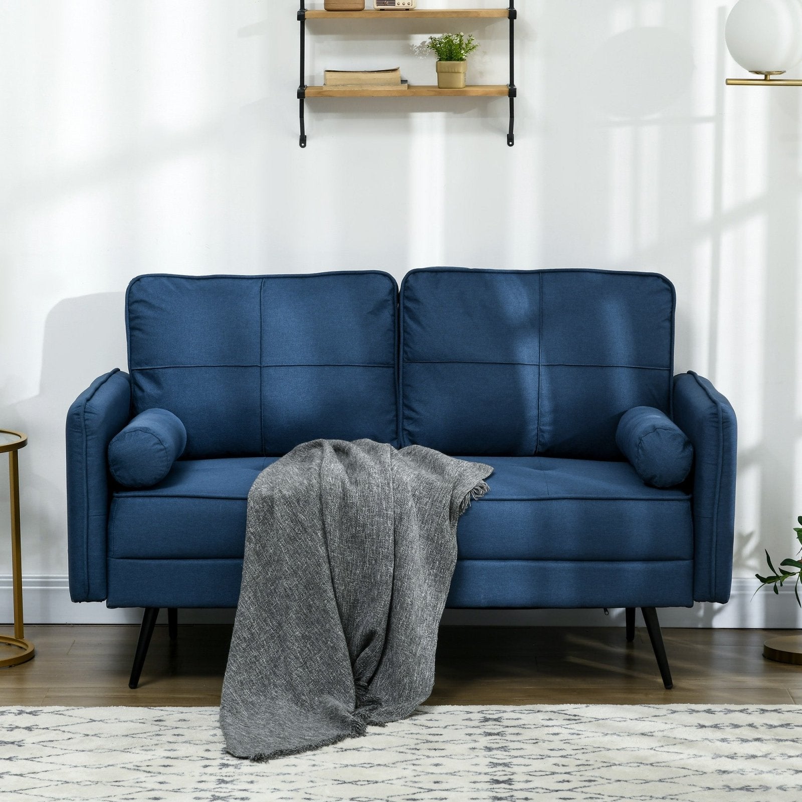 143cm Loveseat Sofa for Bedroom Upholstered 2 Seater Sofa with Back Cushions and Pillows, Blue - Bedzy UK modern and affordable home furniture England