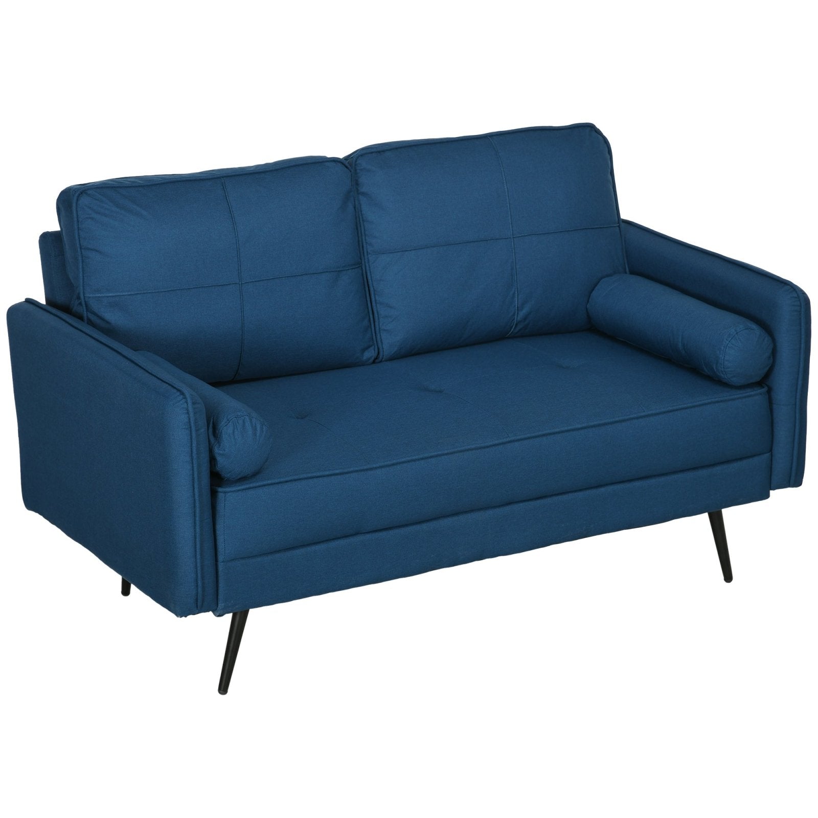 143cm Loveseat Sofa for Bedroom Upholstered 2 Seater Sofa with Back Cushions and Pillows, Blue - Bedzy UK modern and affordable home furniture England