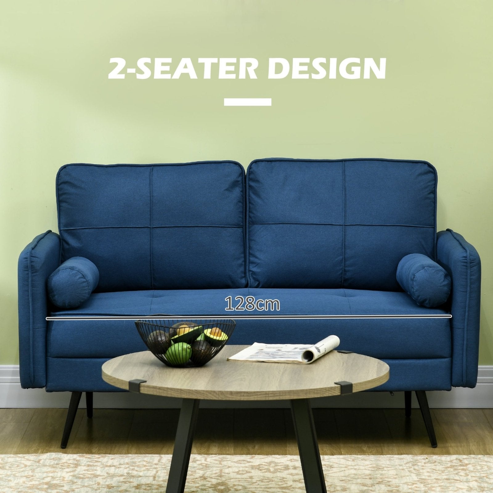 143cm Loveseat Sofa for Bedroom Upholstered 2 Seater Sofa with Back Cushions and Pillows, Blue - Bedzy UK modern and affordable home furniture England