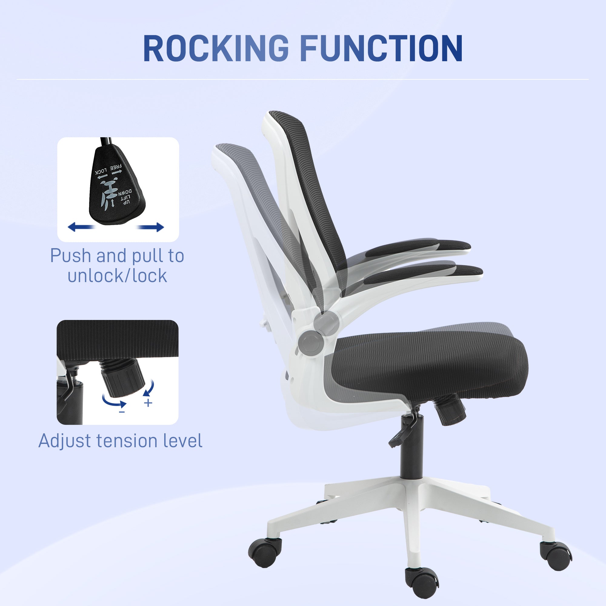 Mesh Back Office Chair, with Flip-Up Arms - Black and White