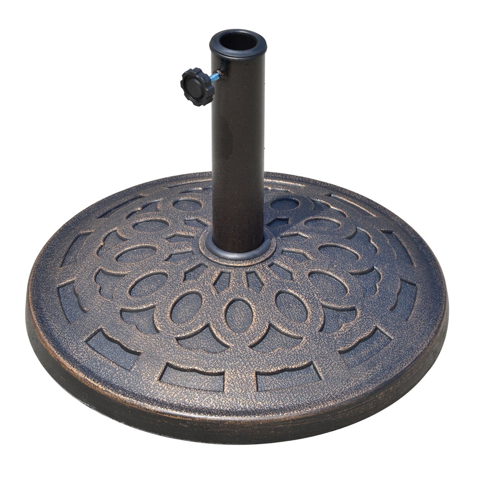 14kg Round Garden Parasol Base Holder Decorative Resin Market Umbrella Stand with Adjustable Coupler, Bronze - Bedzy UK modern and affordable home furniture England