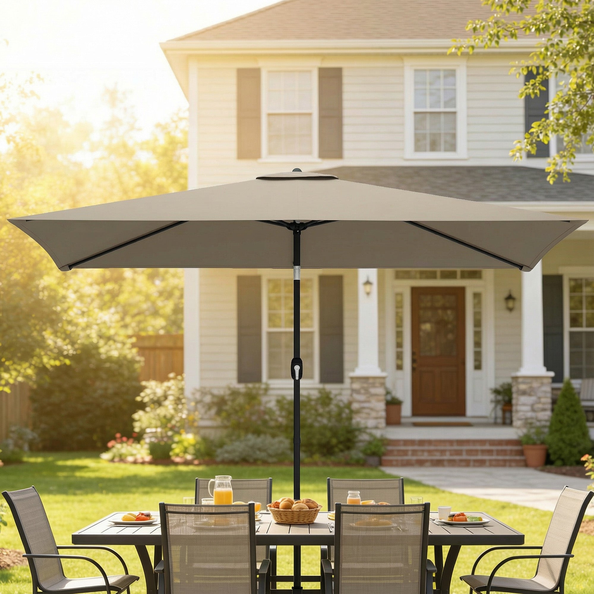 Garden Parasol, Parasol Umbrella with Crank Handle, Tilt Function, Polyester Canopy, Khaki