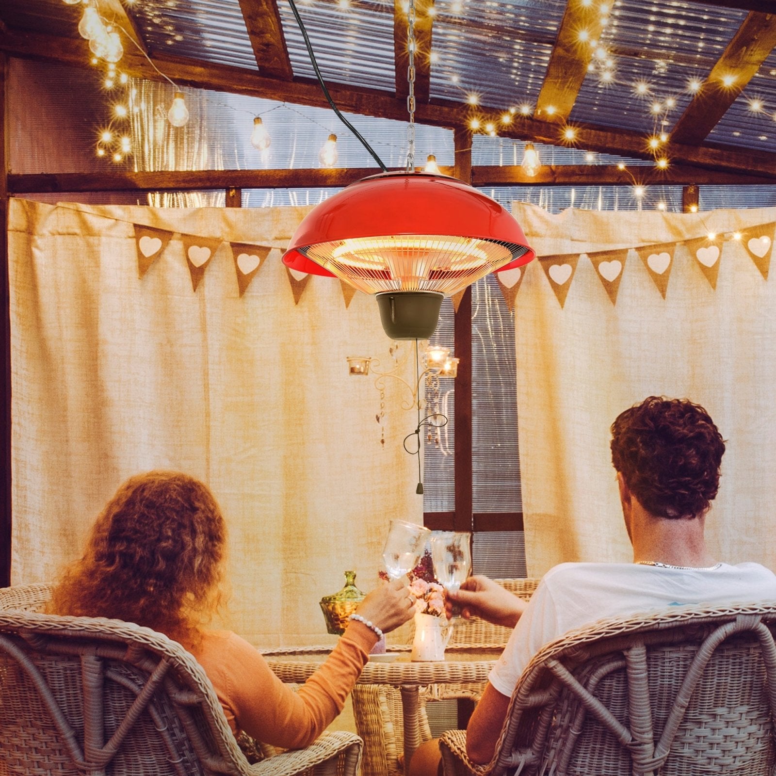 1500W Garden Electric Halogen Patio Heater Hanging Lamp Aluminum Outdoor Ceiling Mounted Heat Warmer - Red - Bedzy UK modern and affordable home furniture England