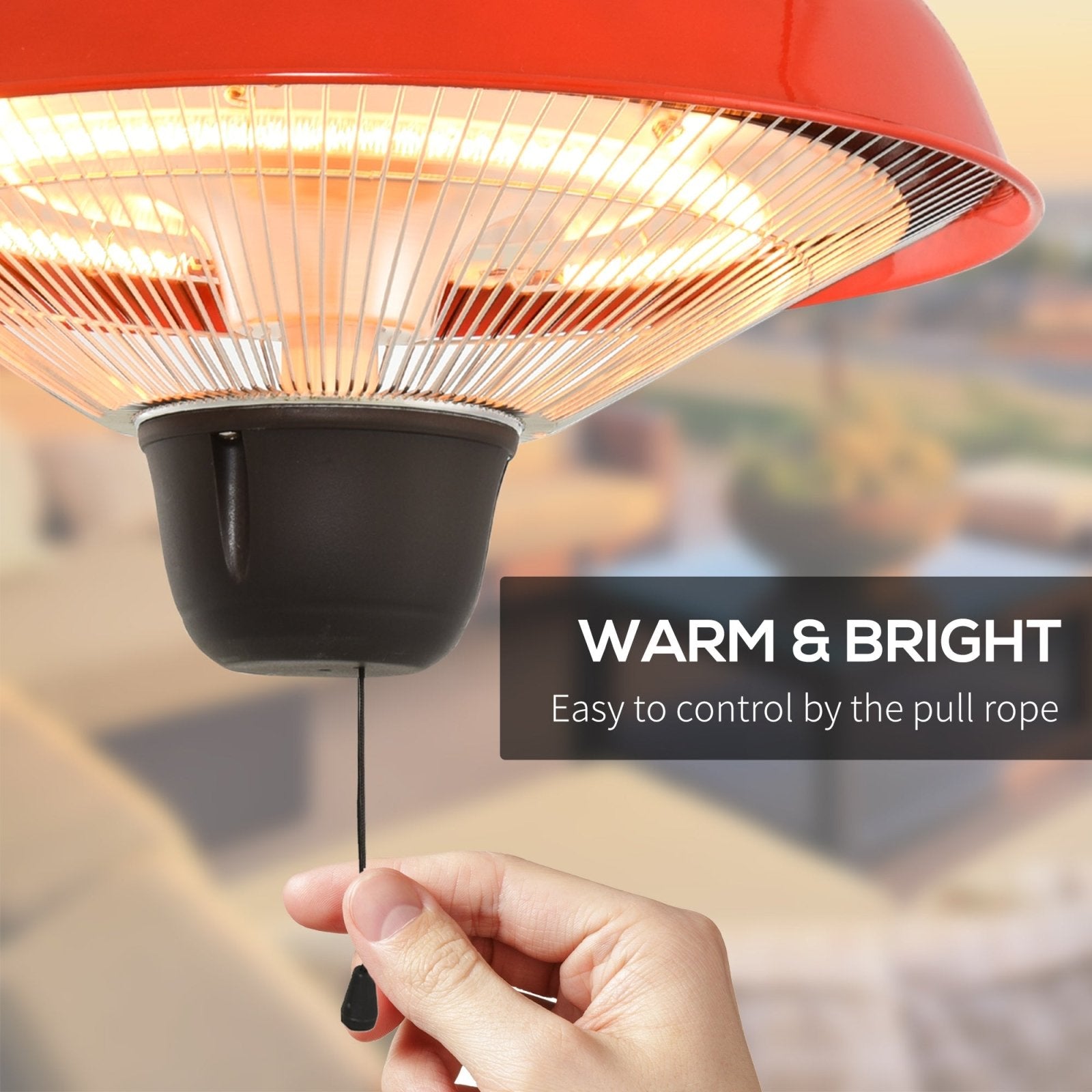 1500W Garden Electric Halogen Patio Heater Hanging Lamp Aluminum Outdoor Ceiling Mounted Heat Warmer - Red - Bedzy UK modern and affordable home furniture England