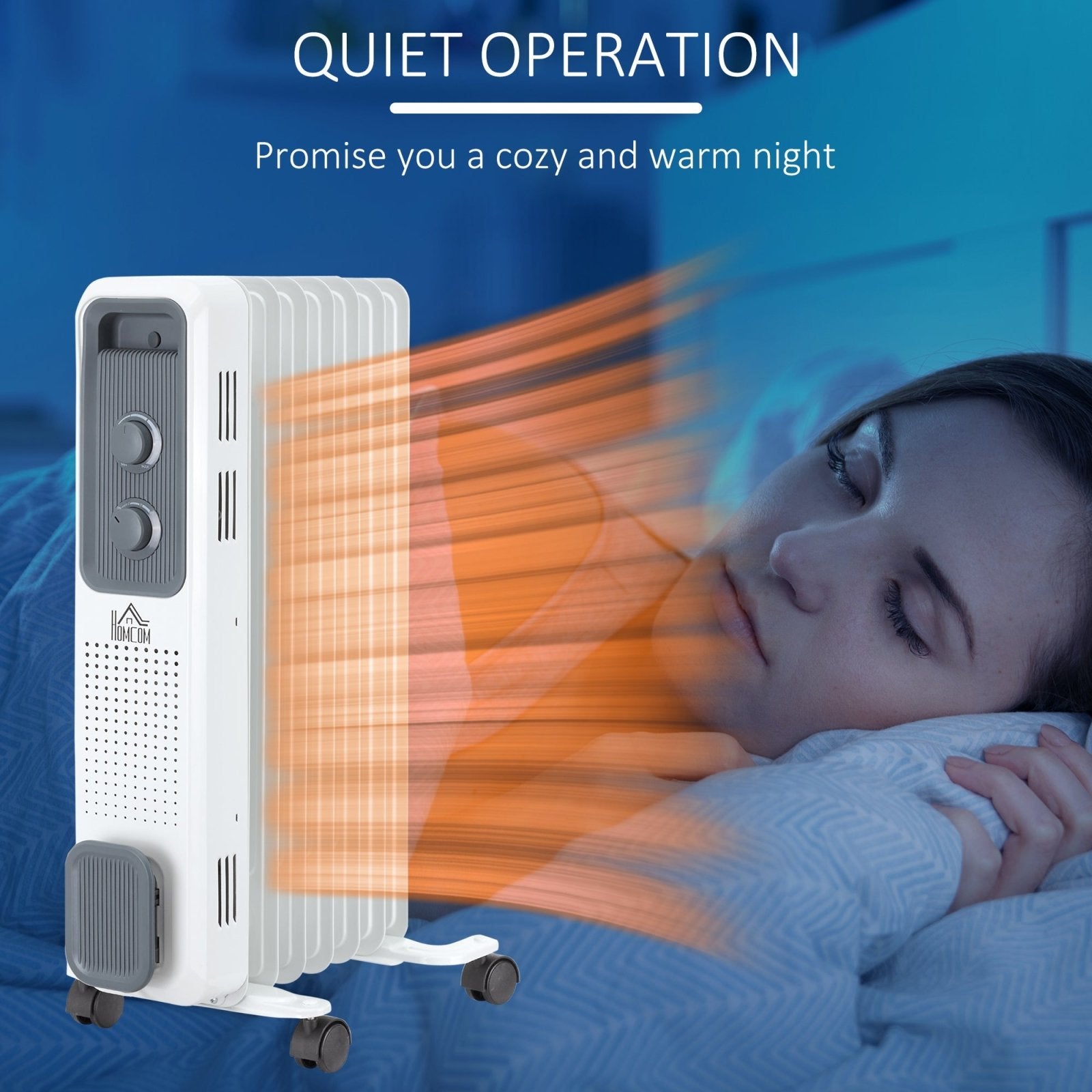 1500W Oil Filled Radiator, Portable Electric Heater w/ Three Modes Adjustable Thermostat Safety switch, White - Bedzy UK modern and affordable home furniture England