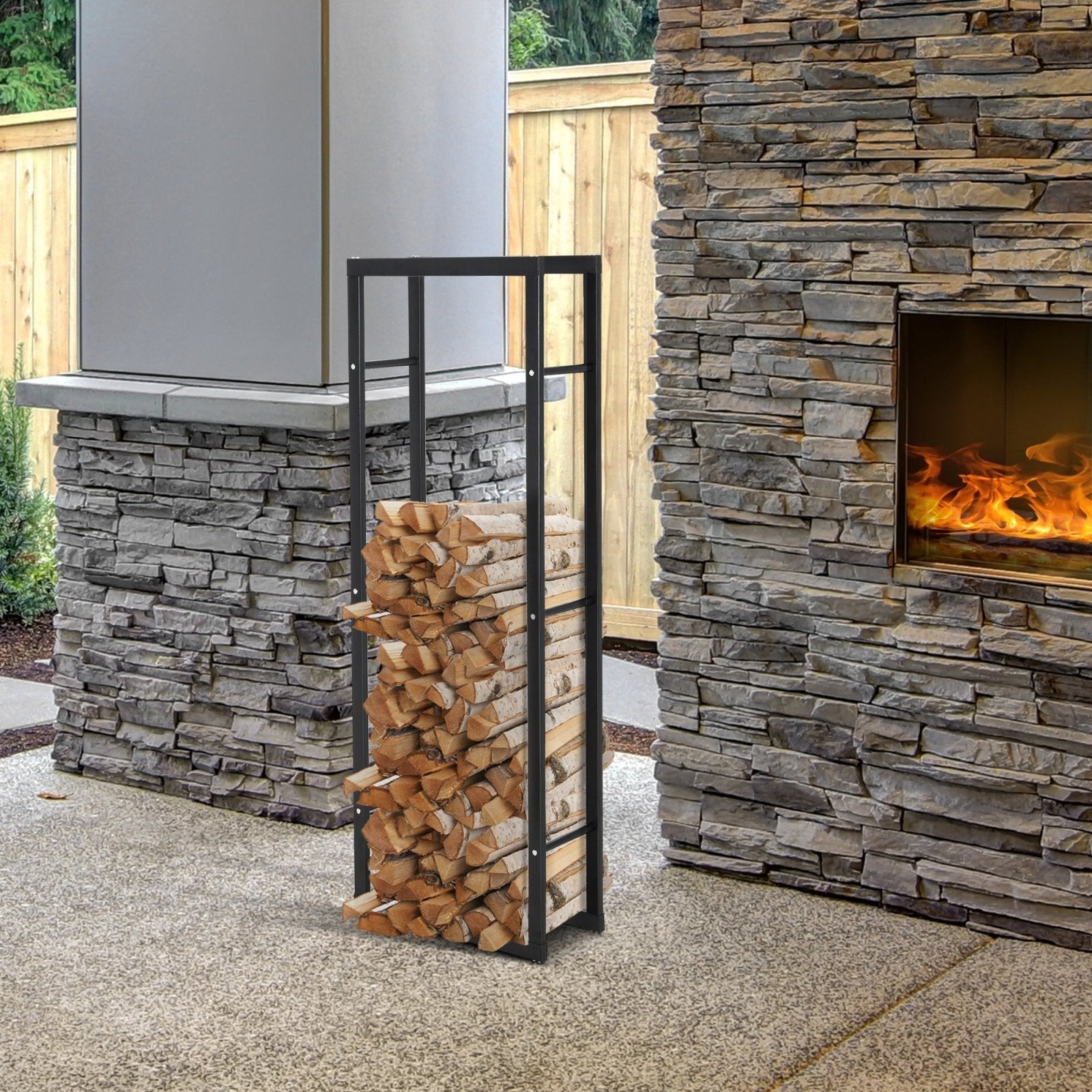 150cm Tall Metal Firewood Log Holder Rack Double Tier w/ Balanced Base Side Rails Indoor Outdoor Traditional Fireplace Log Storage Cradle - Bedzy UK modern and affordable home furniture England