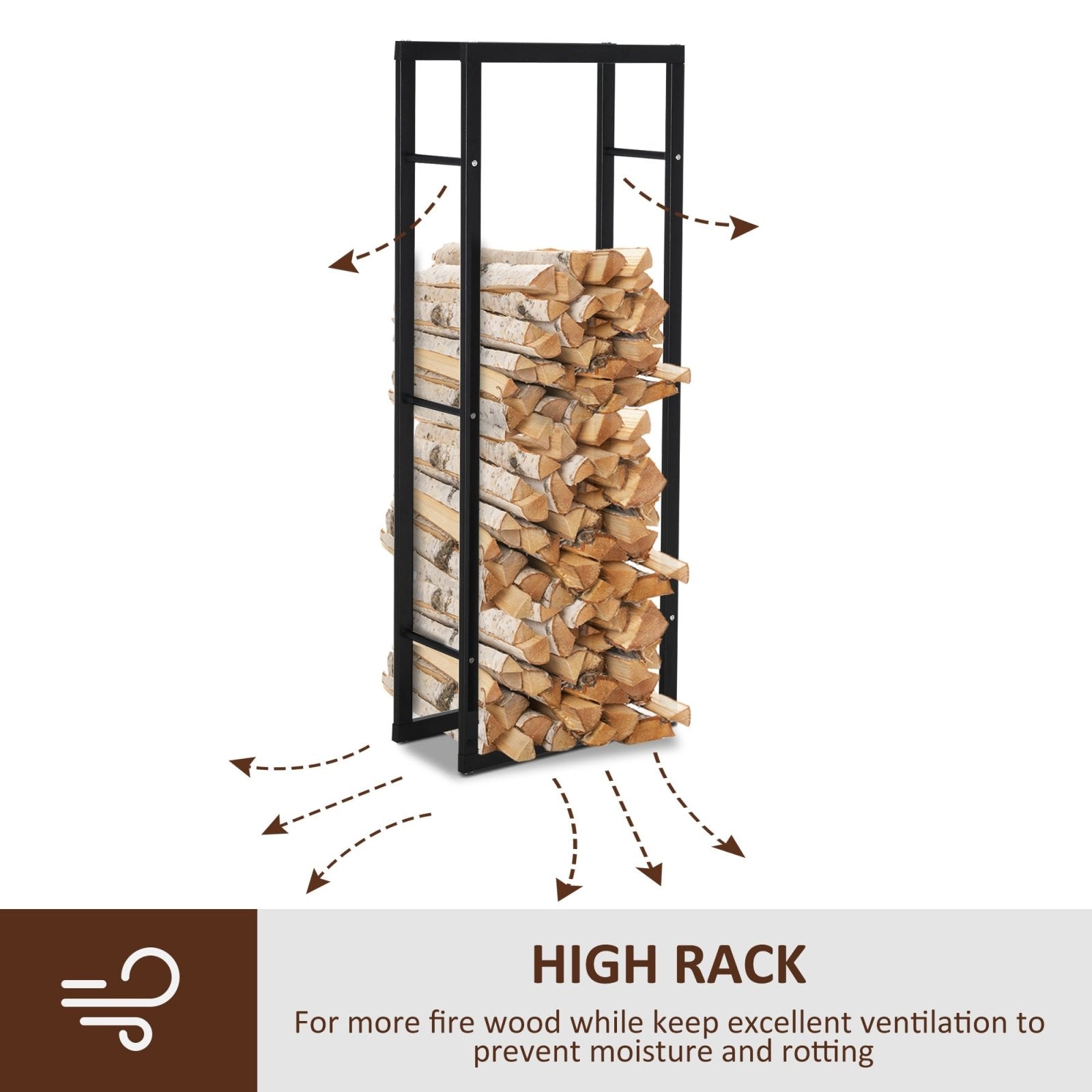 150cm Tall Metal Firewood Log Holder Rack Double Tier w/ Balanced Base Side Rails Indoor Outdoor Traditional Fireplace Log Storage Cradle - Bedzy UK modern and affordable home furniture England