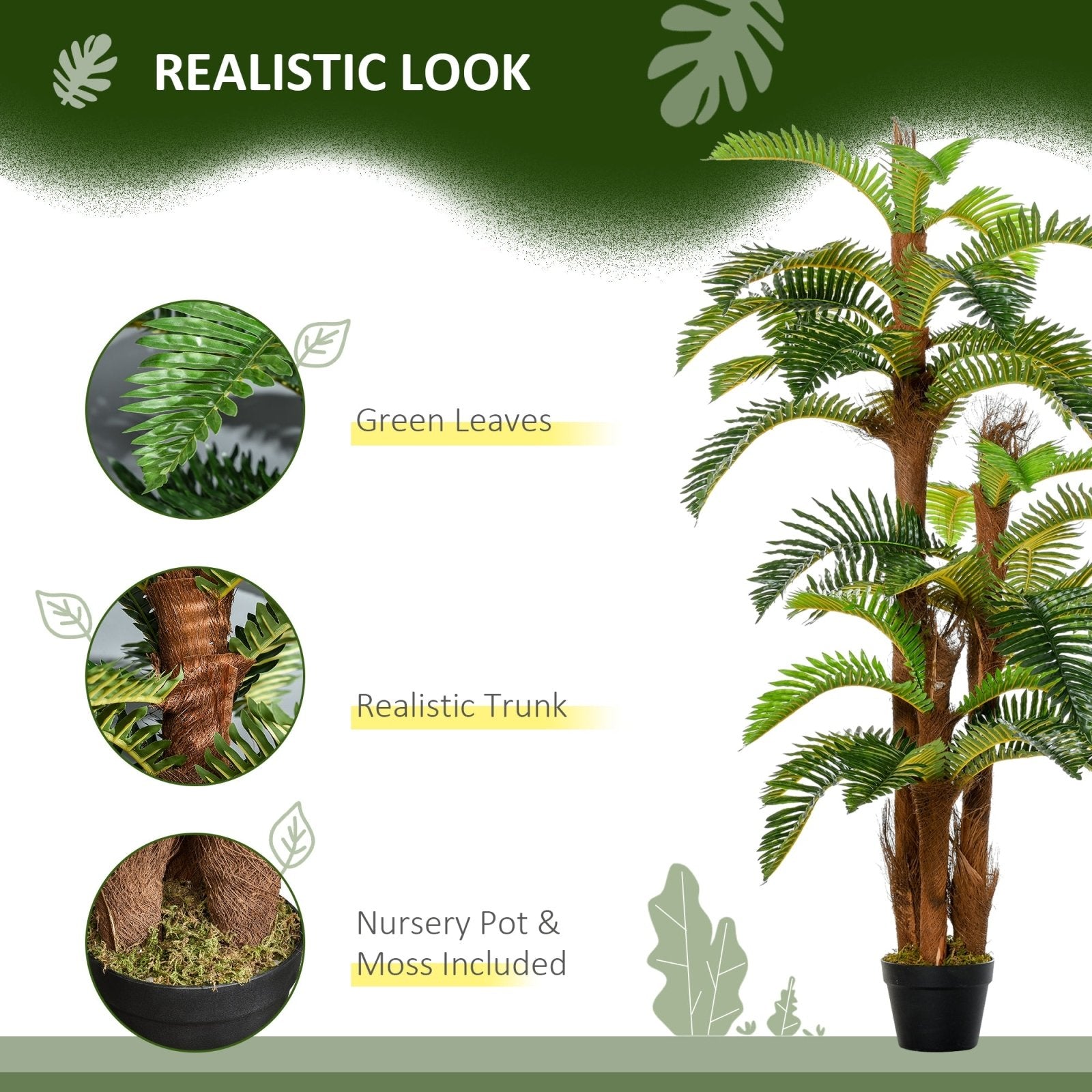 150cm/5FT Artificial Fern Tree Decorative Plant 36 Leaves with Nursery Pot, Fake Plant for Indoor Outdoor Décor - Bedzy UK modern and affordable home furniture England