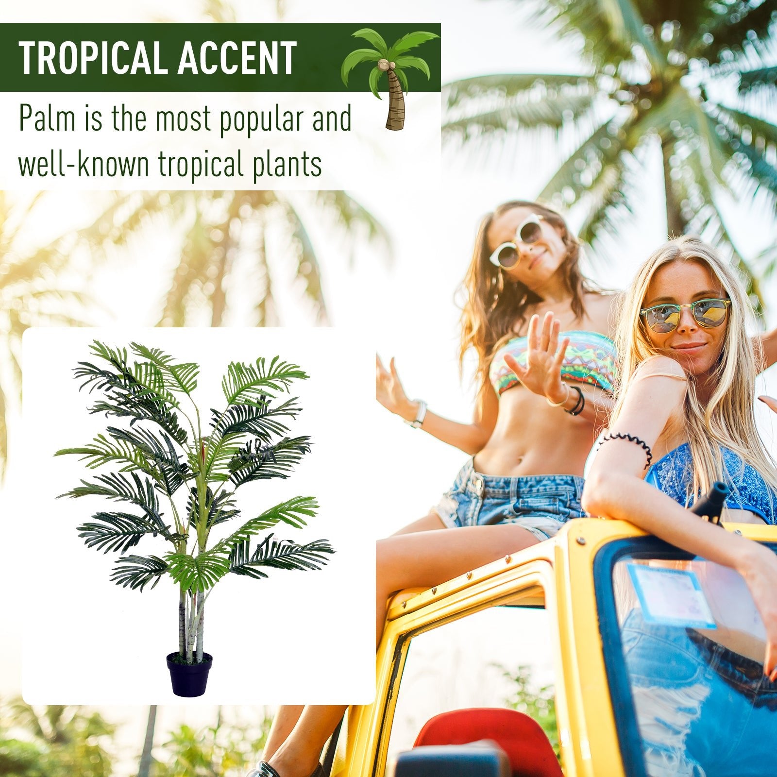 150cm(5ft) Artificial Palm Tree Decorative Indoor Faux Green Plant w/Leaves Home Décor Tropical Potted Home Office - Bedzy UK modern and affordable home furniture England