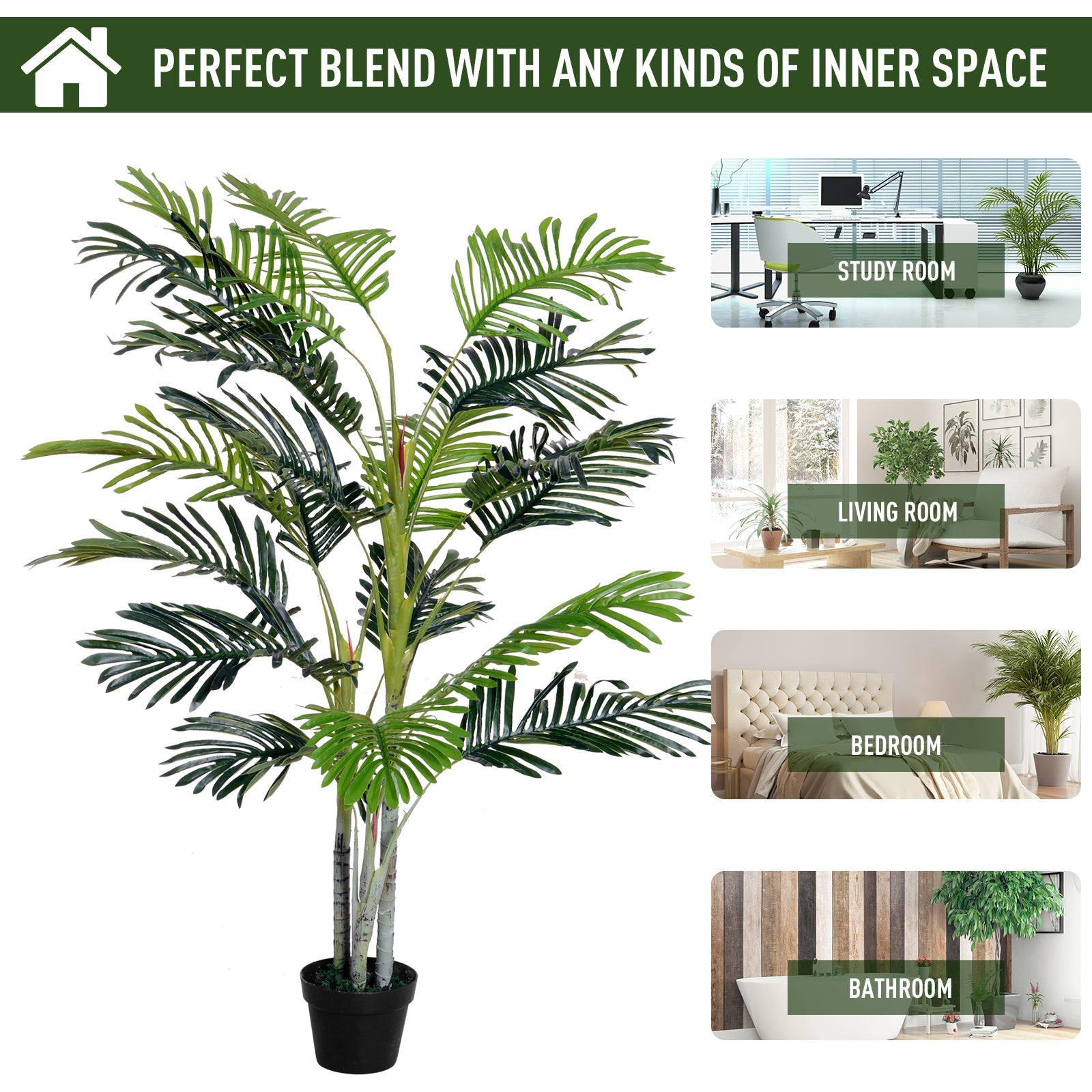 150cm(5ft) Artificial Palm Tree Decorative Indoor Faux Green Plant w/Leaves Home Décor Tropical Potted Home Office - Bedzy UK modern and affordable home furniture England