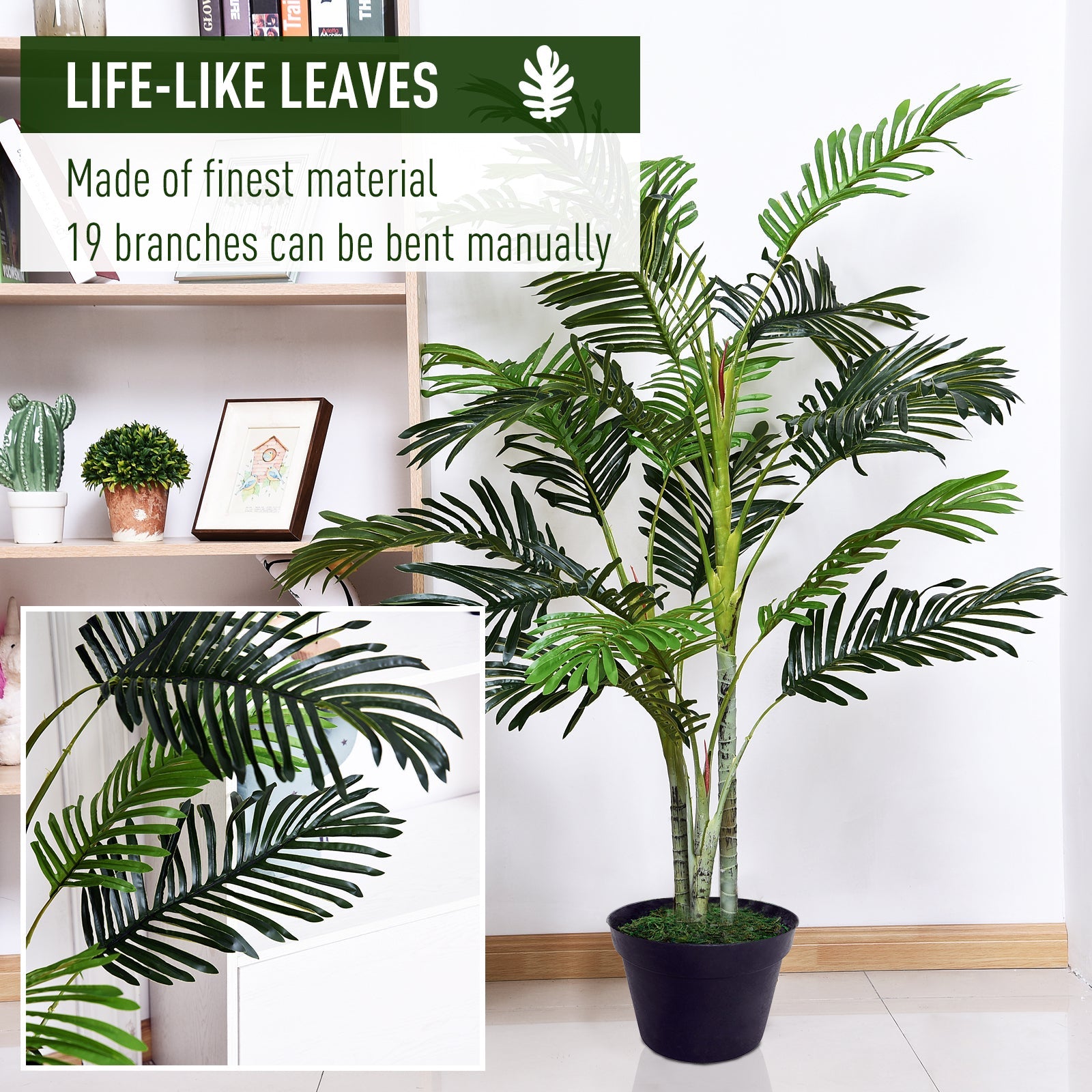 150cm(5ft) Artificial Palm Tree Decorative Indoor Faux Green Plant w/Leaves Home Décor Tropical Potted Home Office - Bedzy UK modern and affordable home furniture England