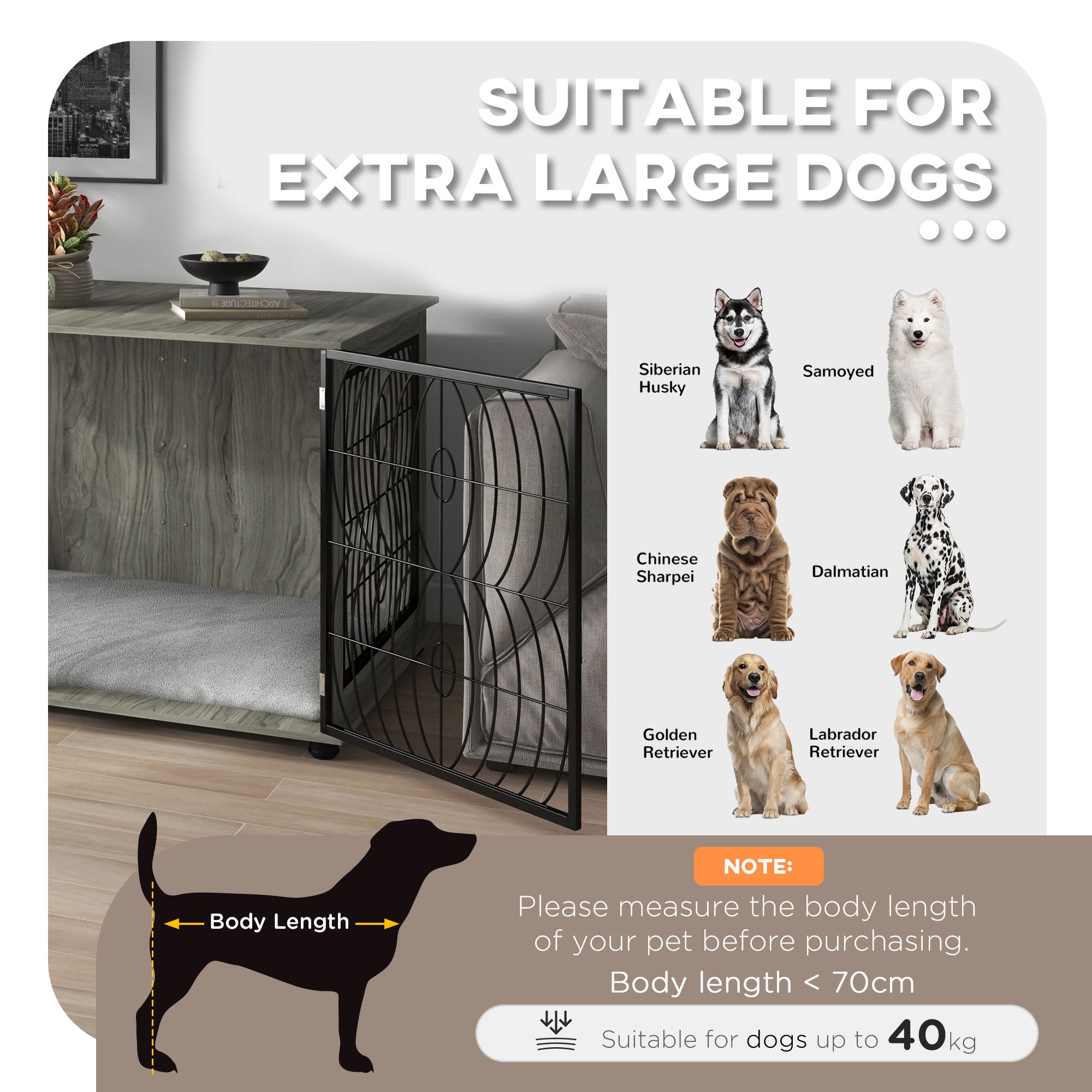 Dog Crate Furniture End Table w/ Plush Washable Cushion, Lockable Door, for Extra Large Dogs