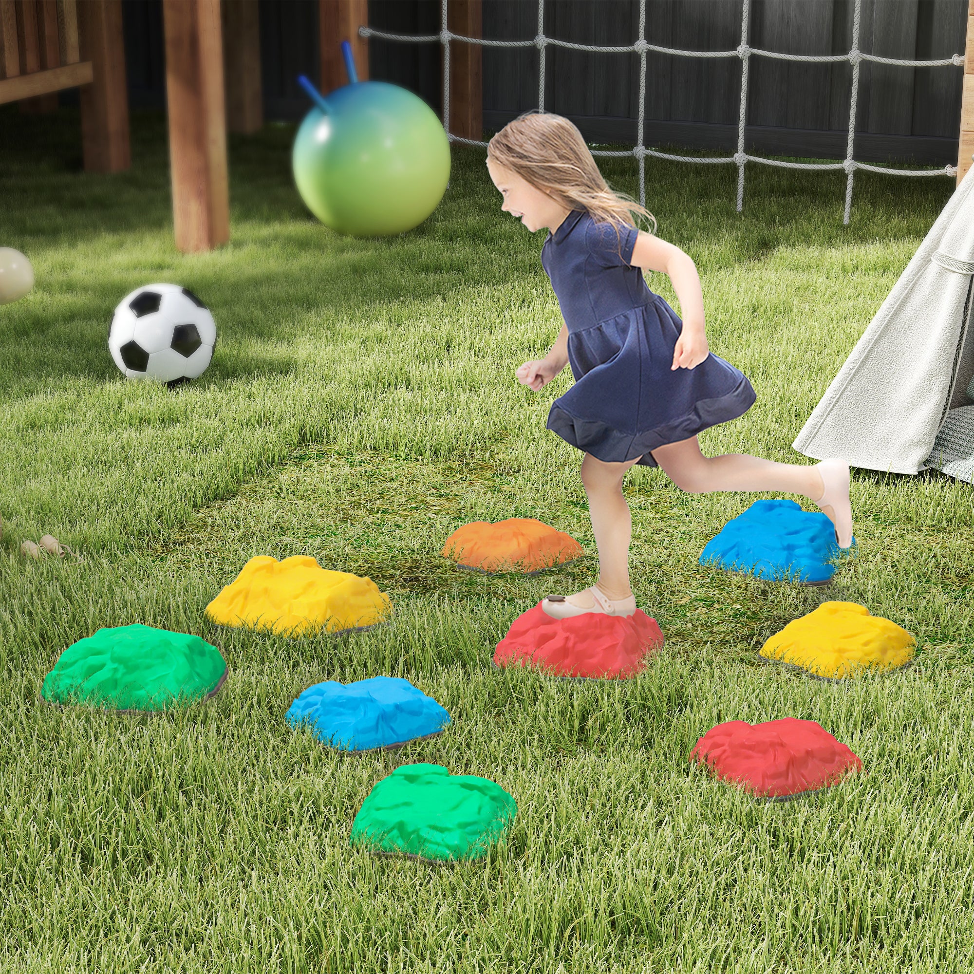 Balance Stepping Stones for Kids with Non-slip Bottom, Indoor Outdoor Obstacle Course for Ages 3-8 Years, Multicoloured