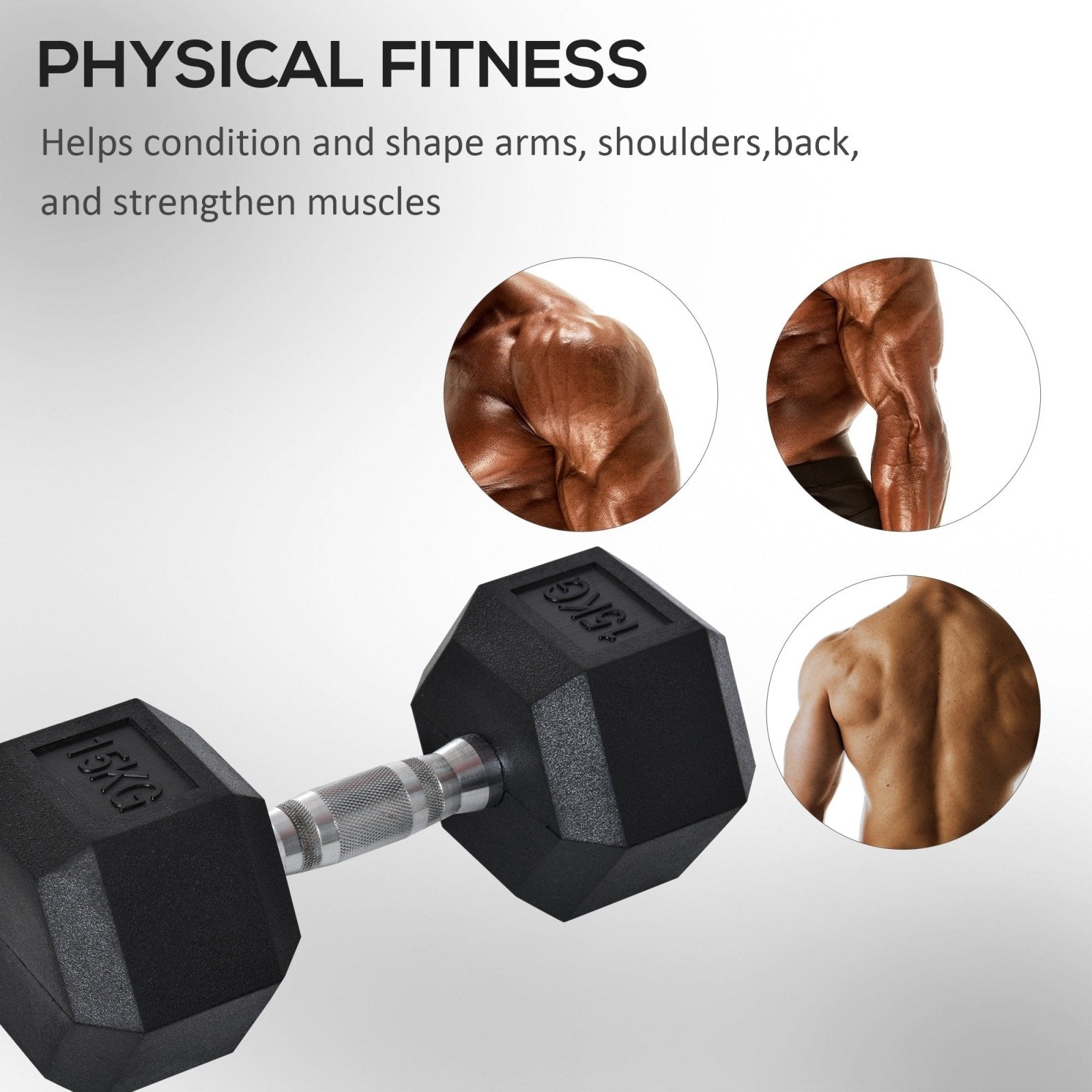 15KG Single Rubber Hex Dumbbell Portable Hand Weights Dumbbell Home Gym Workout Fitness Hand Dumbbell - Bedzy UK modern and affordable home furniture England