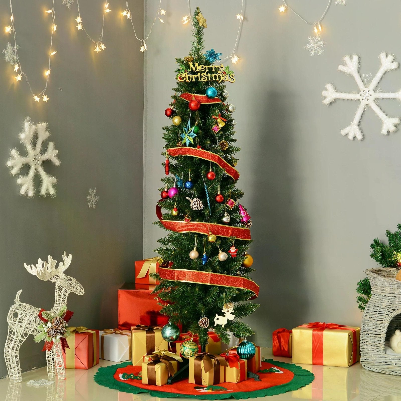 1.5m Artificial Christmas Pine Tree W/Plastic Stand - Green - Bedzy UK modern and affordable home furniture England