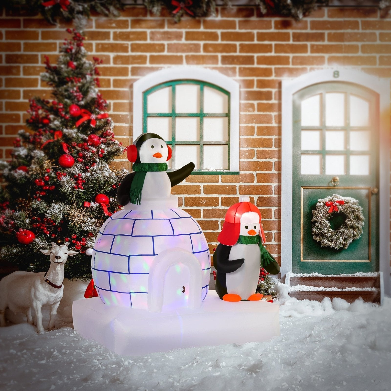 1.5m Christmas Inflatable Two Penguins Wearing a Scarf with Ice House Blow Up Decor Home Indoors with Built - in LED Lights Toys in Lawn Garden - Bedzy UK modern and affordable home furniture England