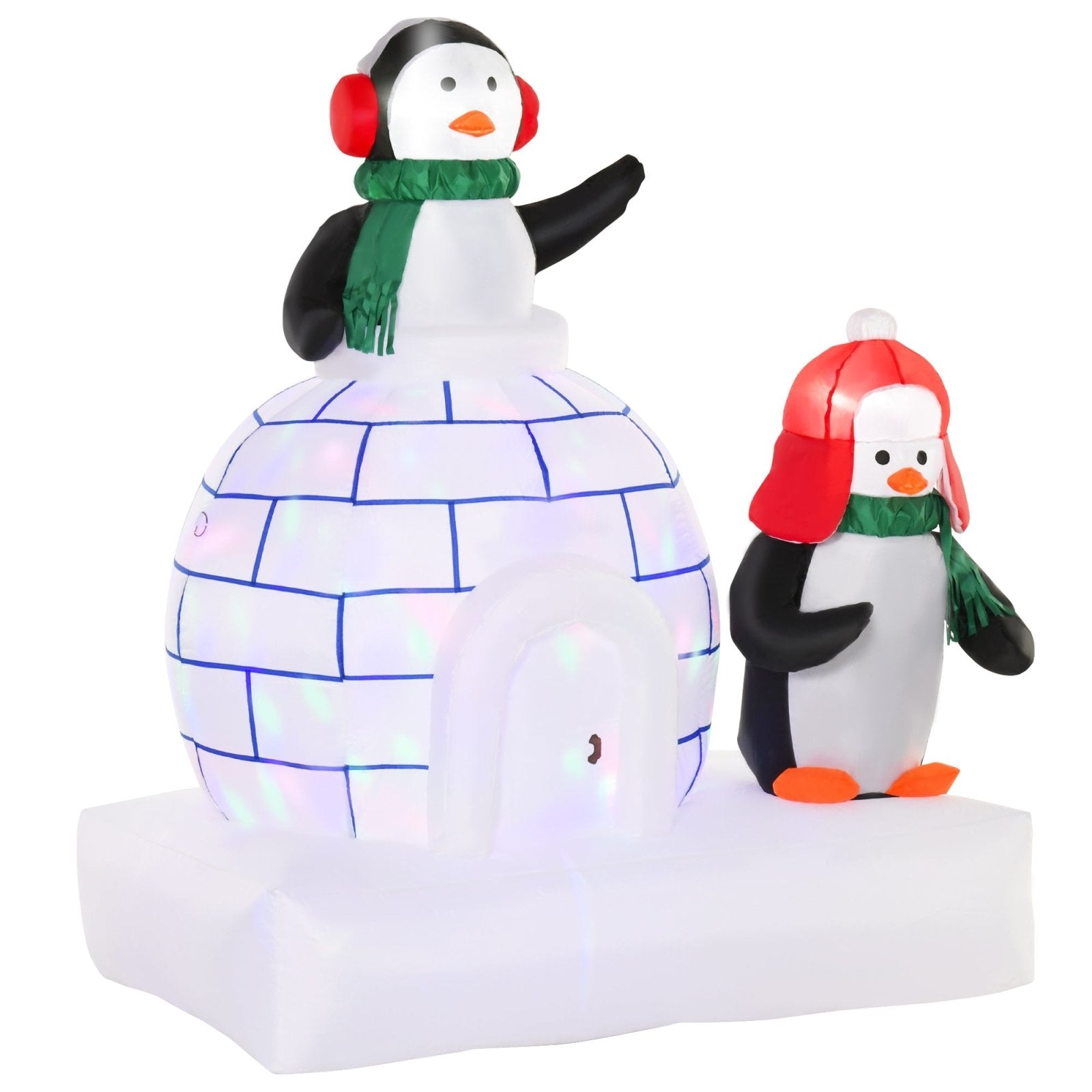 1.5m Christmas Inflatable Two Penguins Wearing a Scarf with Ice House Blow Up Decor Home Indoors with Built - in LED Lights Toys in Lawn Garden - Bedzy UK modern and affordable home furniture England