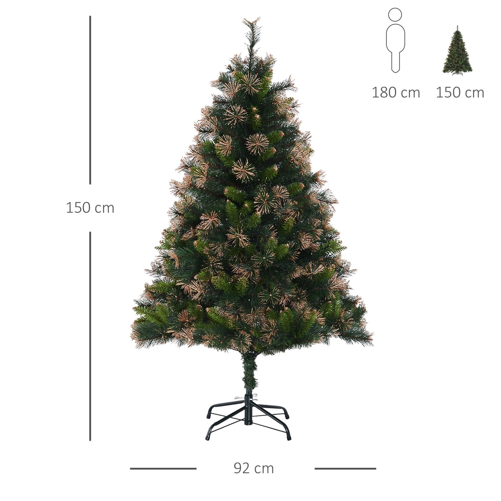 1.5m Prelit Christmas Tree Artificial Tree, Metal Stand - Green - Bedzy UK modern and affordable home furniture England