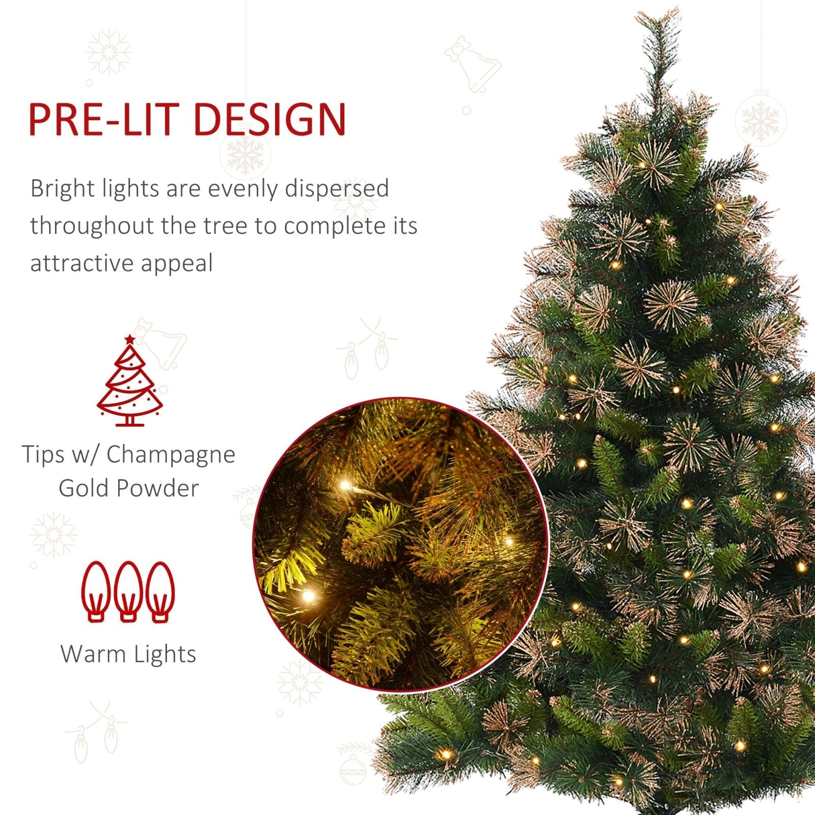 1.5m Prelit Christmas Tree Artificial Tree, Metal Stand - Green - Bedzy UK modern and affordable home furniture England