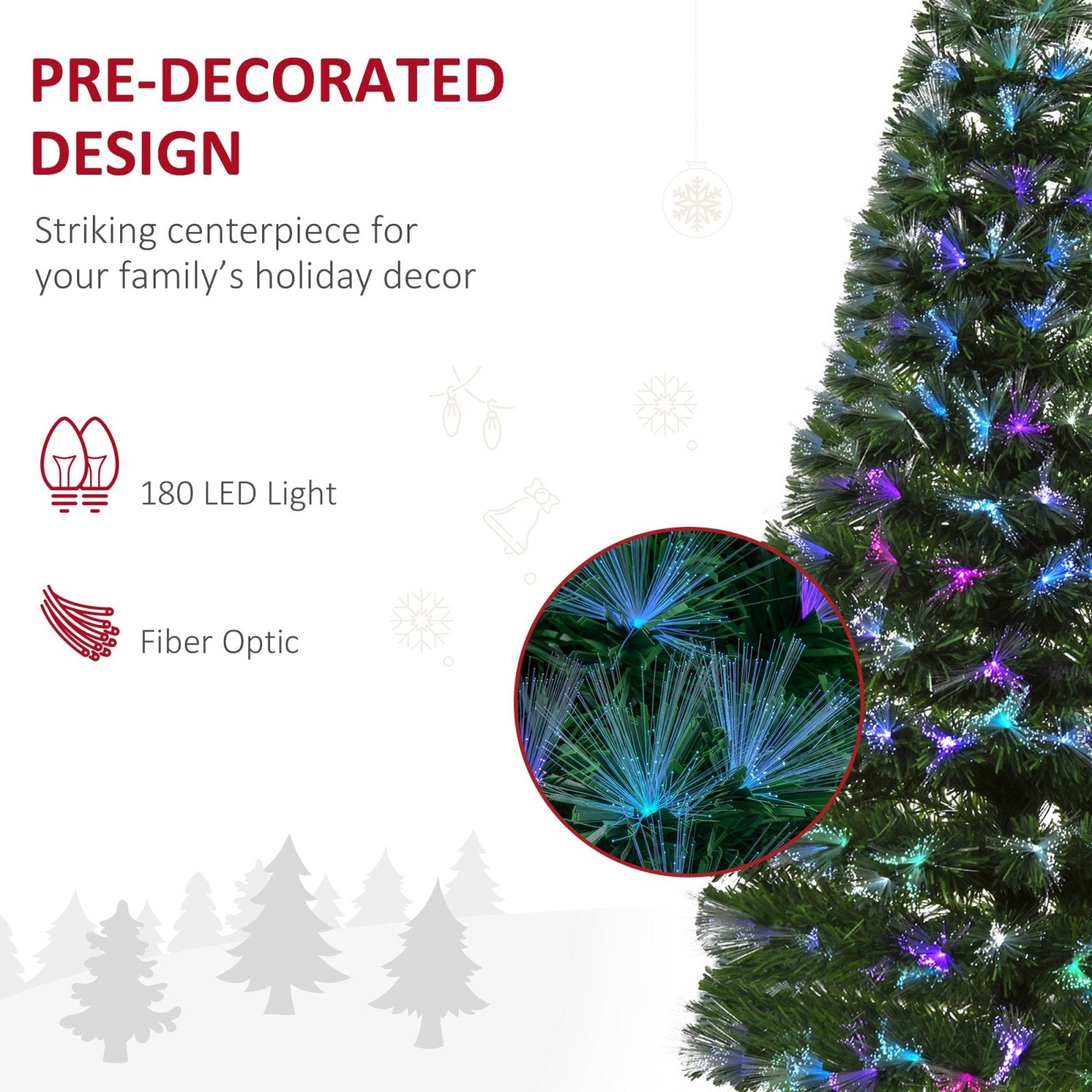 1.5m Tall Artificial Christmas Tree Fiber Optic Colorful LED Pre - Lit Holiday Home Christmas Decoration with Flash Mode, Green - Bedzy UK modern and affordable home furniture England