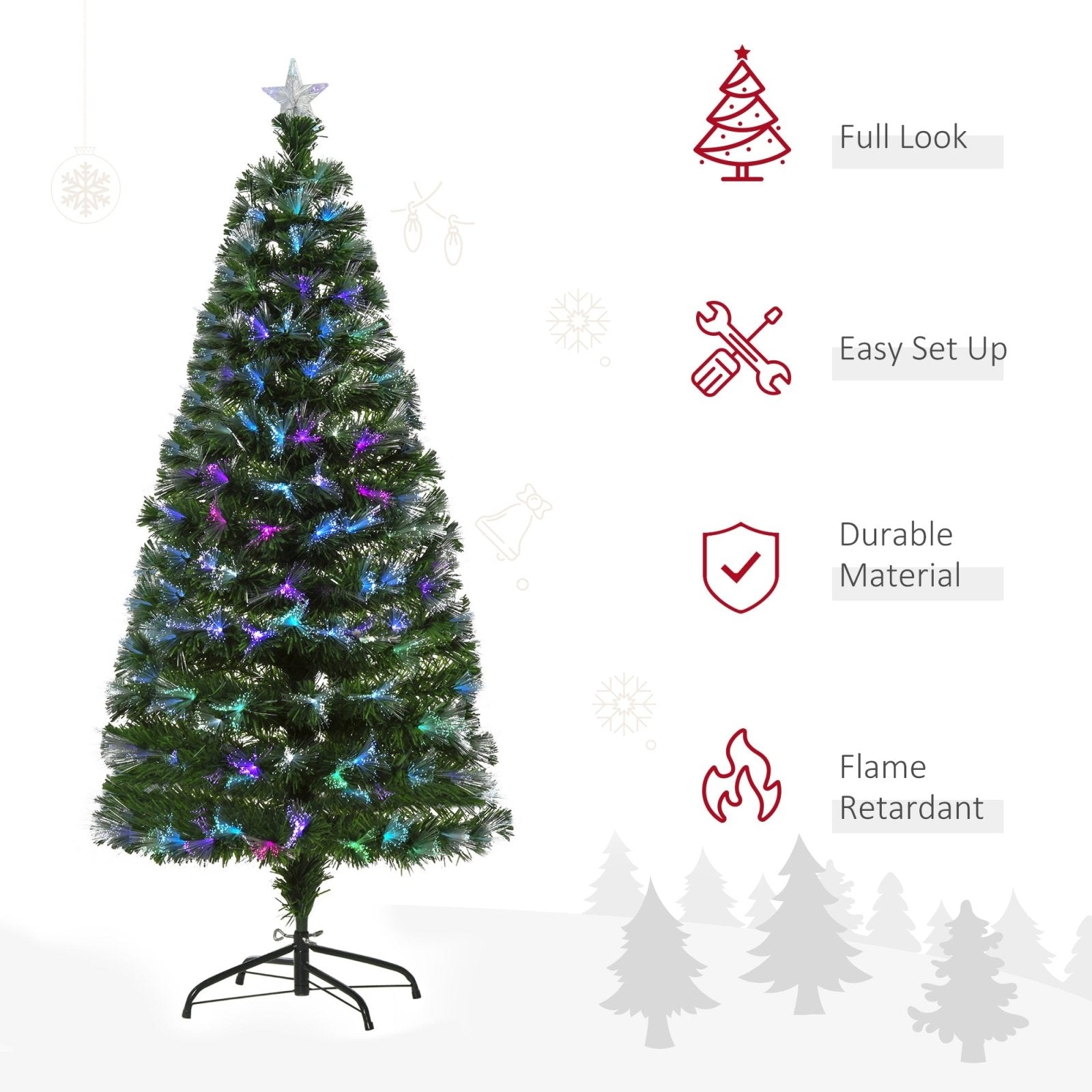 1.5m Tall Artificial Christmas Tree Fiber Optic Colorful LED Pre - Lit Holiday Home Christmas Decoration with Flash Mode, Green - Bedzy UK modern and affordable home furniture England