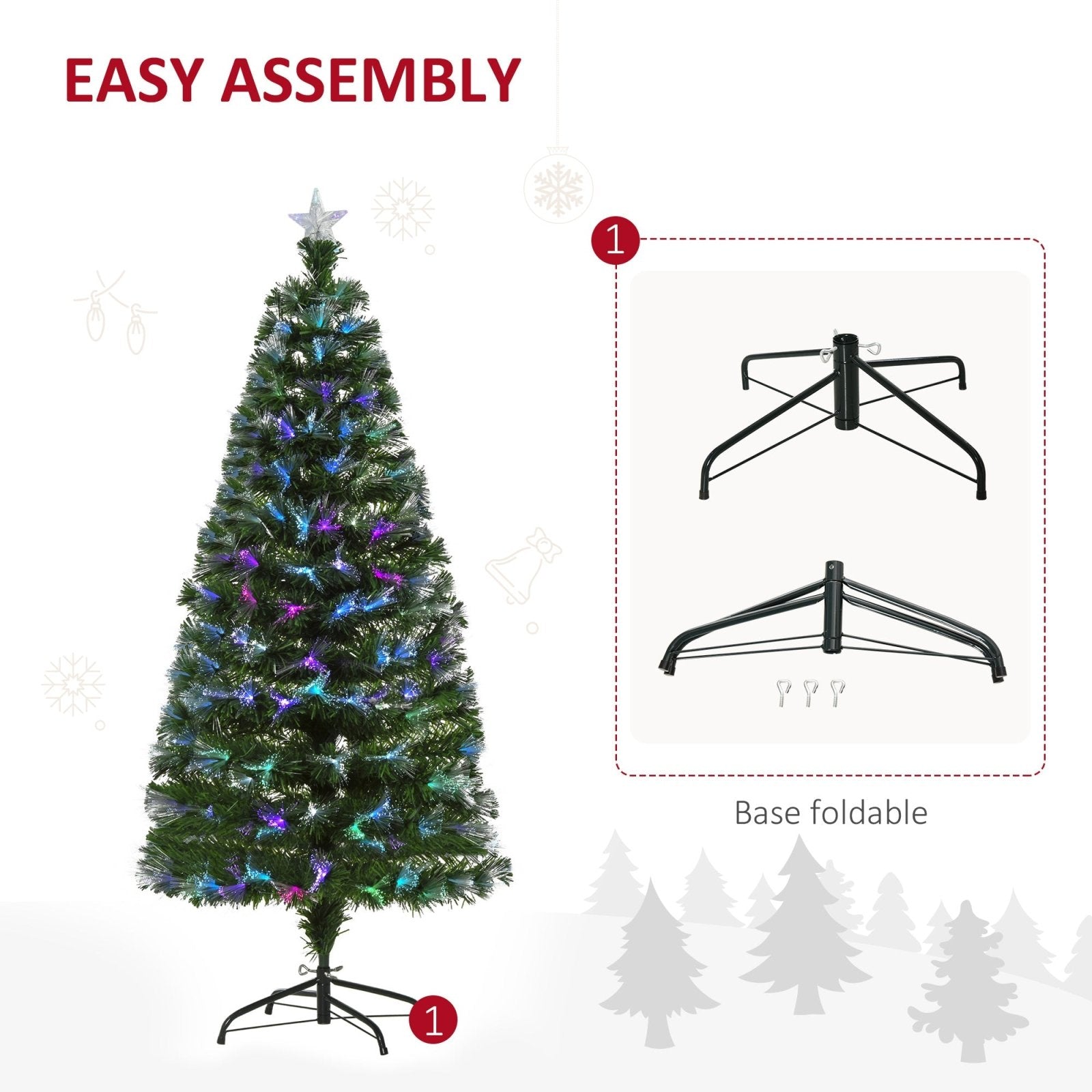 1.5m Tall Artificial Christmas Tree Fiber Optic Colorful LED Pre - Lit Holiday Home Christmas Decoration with Flash Mode, Green - Bedzy UK modern and affordable home furniture England