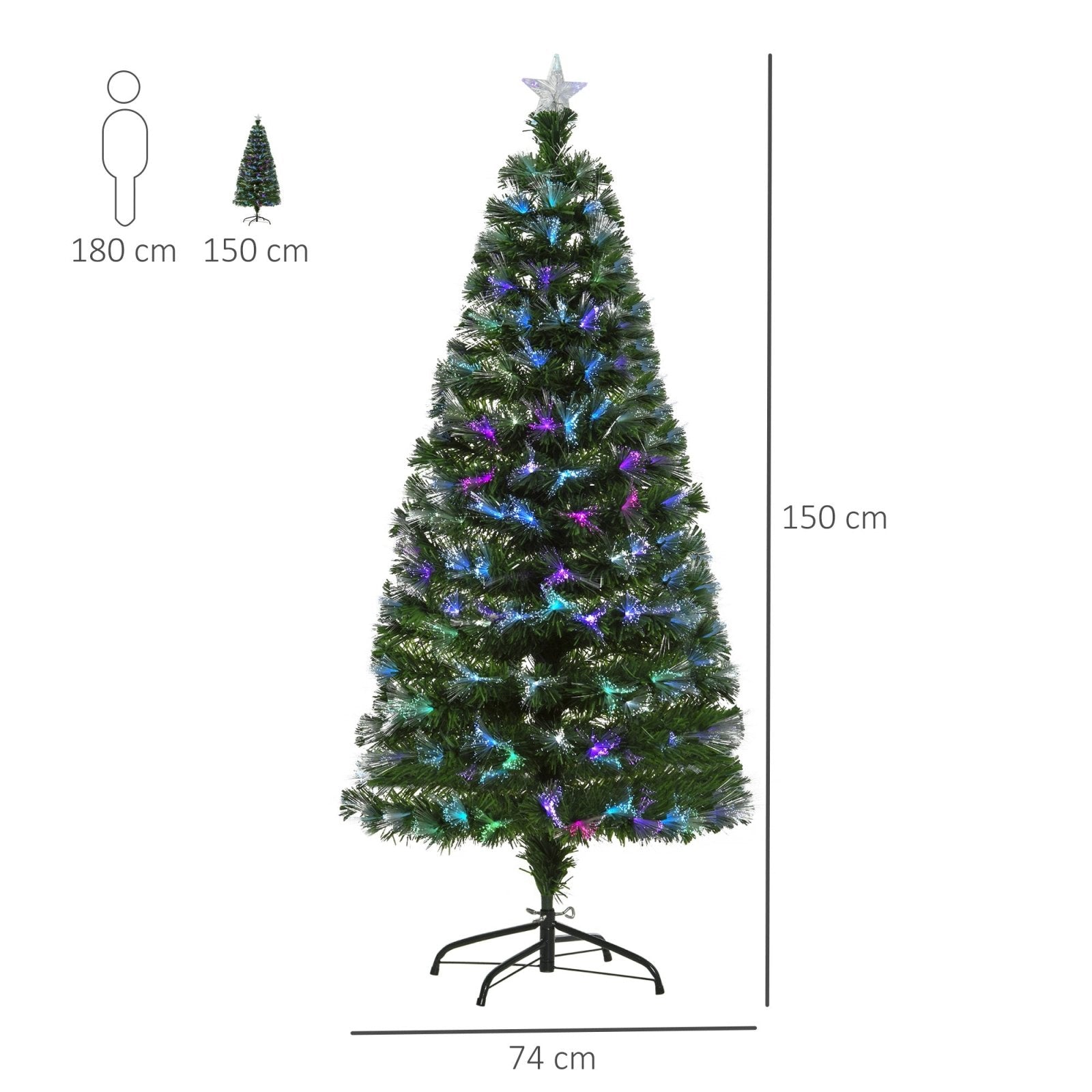 1.5m Tall Artificial Christmas Tree Fiber Optic Colorful LED Pre - Lit Holiday Home Christmas Decoration with Flash Mode, Green - Bedzy UK modern and affordable home furniture England