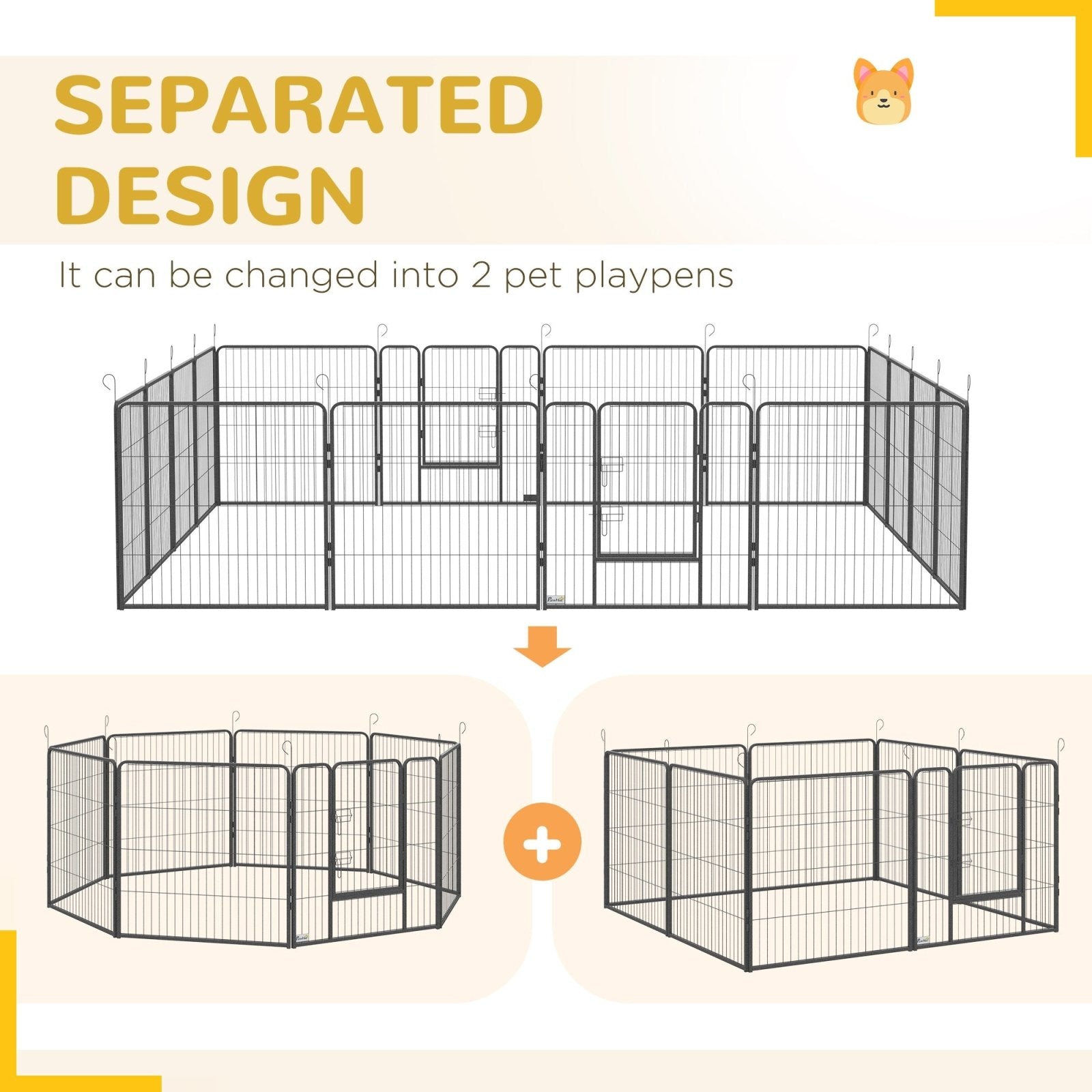 16 Panels Heavy Duty Puppy Playpen, for Small and Medium Dogs, Indoor and Outdoor Use - Grey - Bedzy UK modern and affordable home furniture England