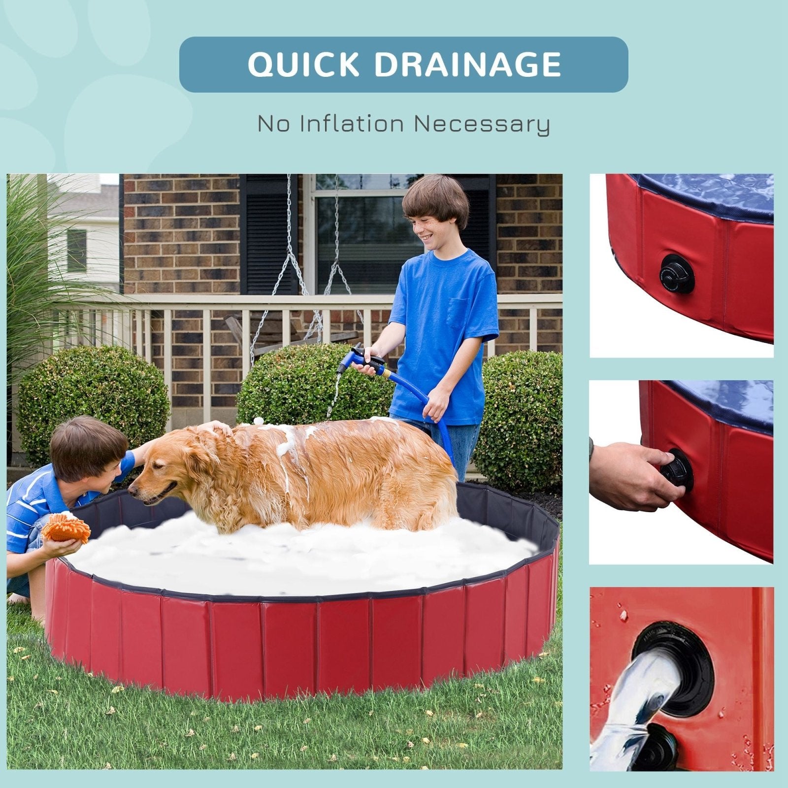 160 x 30H cm Pet Swimming Pool - Red/Dark Blue PVC - Bedzy UK modern and affordable home furniture England