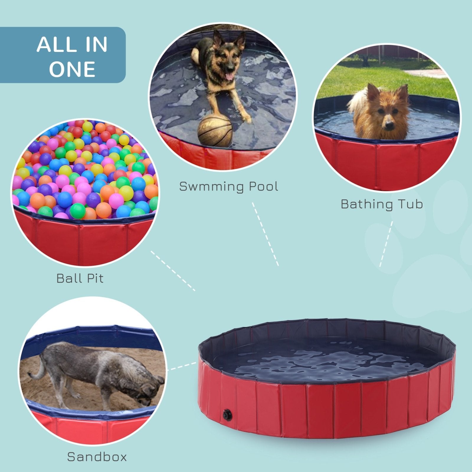 160 x 30H cm Pet Swimming Pool - Red/Dark Blue PVC - Bedzy UK modern and affordable home furniture England