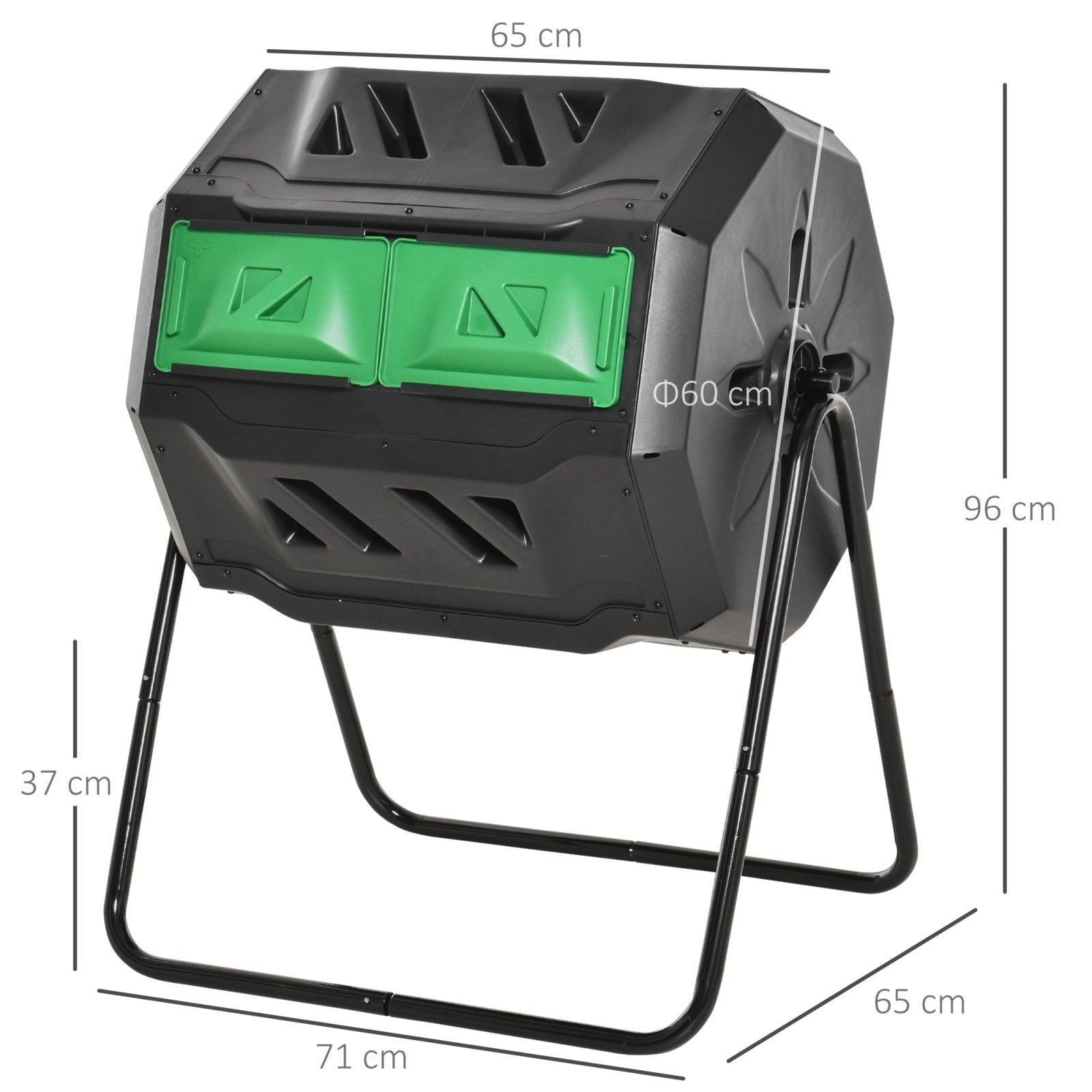 160L Tumbling Compost Bin Outdoor Dual Chamber 360° Rotating Composter w/ Sliding Doors & Solid Steel Frame, Black - Bedzy UK modern and affordable home furniture England