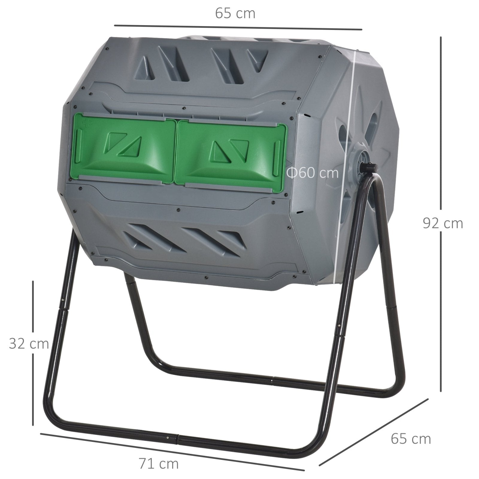 160L Tumbling Compost Bin Outdoor Dual Chamber 360° Rotating Composter w/ Sliding Doors & Solid Steel Frame, Grey - Bedzy UK modern and affordable home furniture England