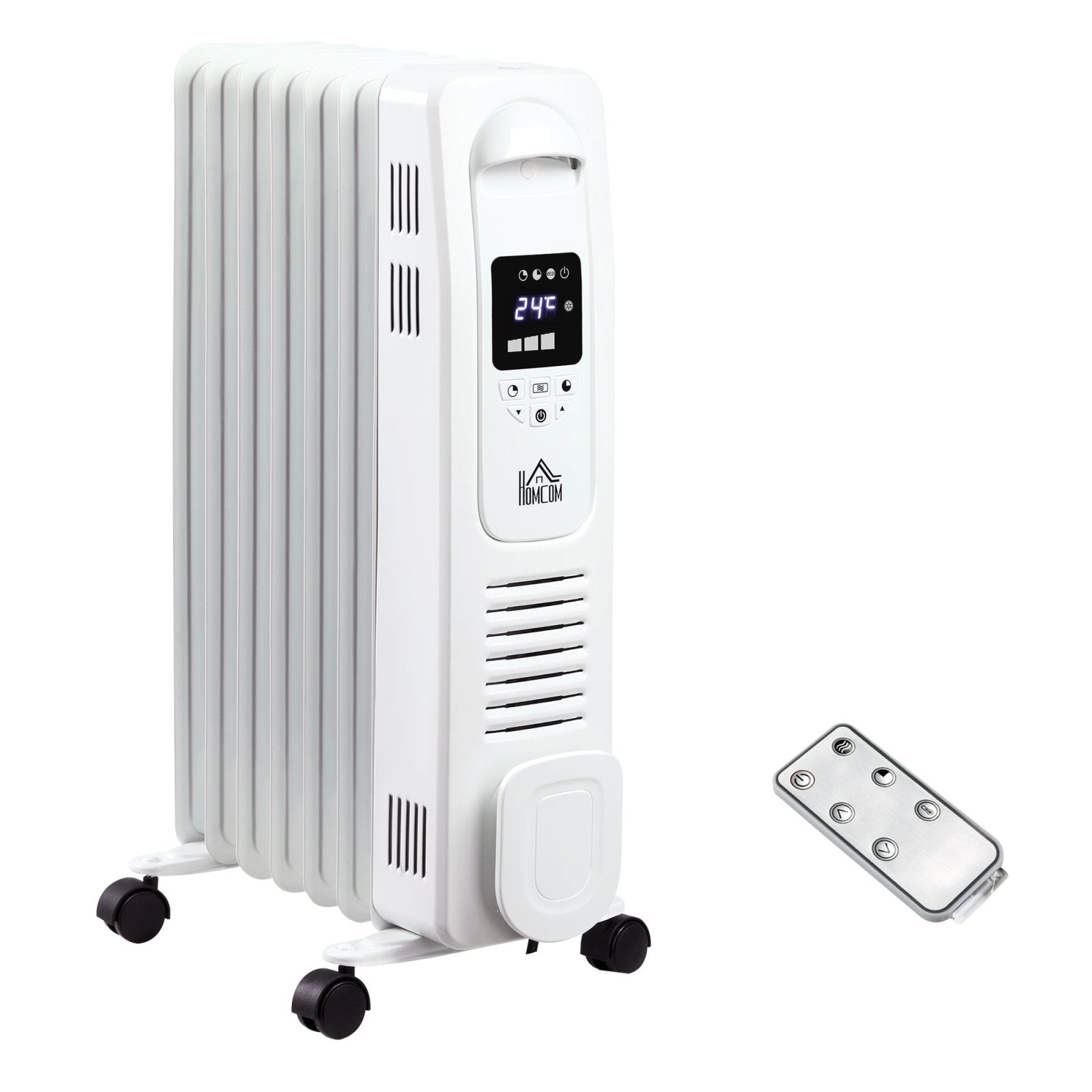 1630W Digital Oil Filled Radiator, 7 Fin, Portable Electric Heater with LED Display, 3 Heat Settings, Safety Cut - Off and Remote Control, White - Bedzy UK modern and affordable home furniture England