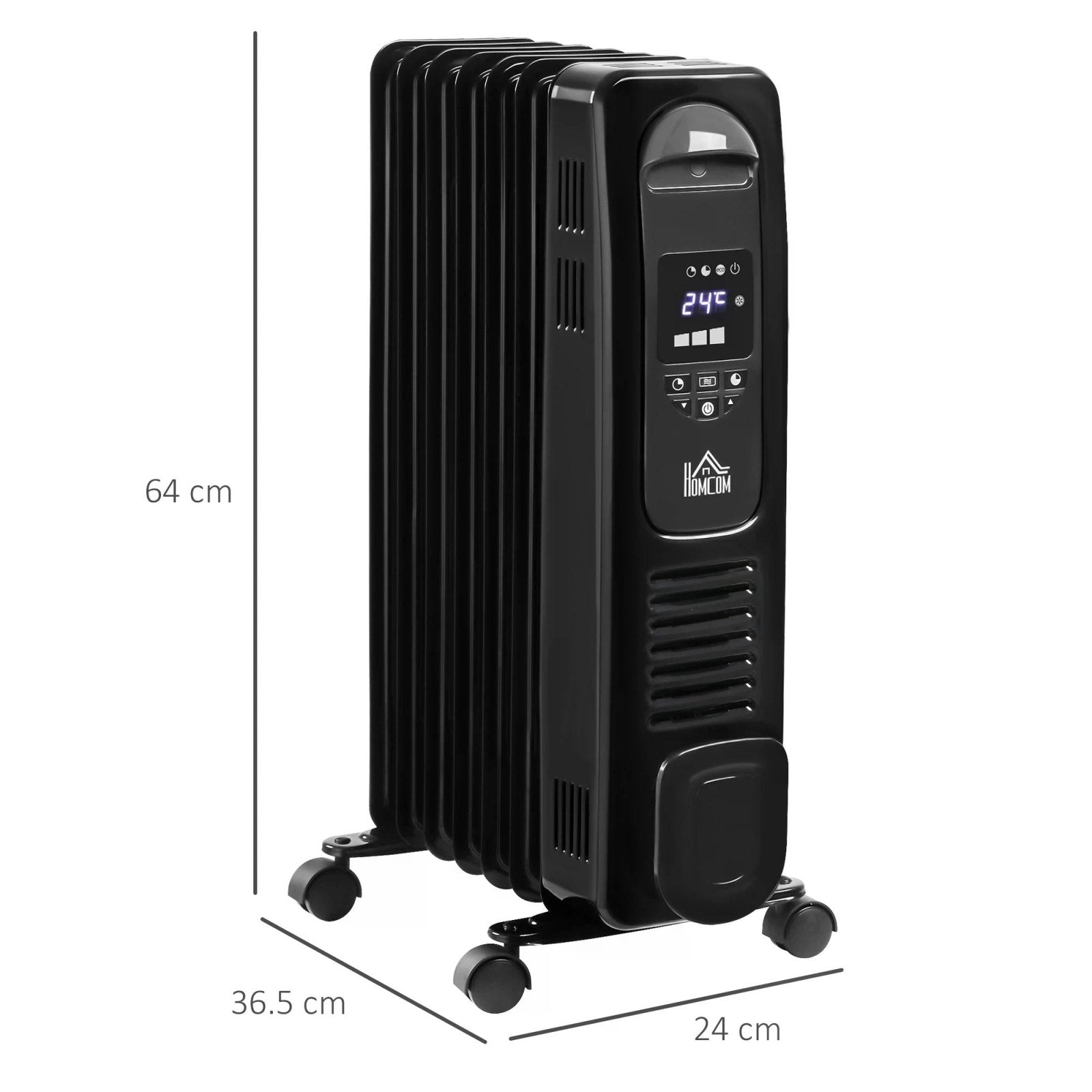 1630W Digital Oil Filled Radiator, 7 Fin, Portable Electric Heater with LED Display, Built - in Timer, 3 Heat Settings, Remote Control, Black - Bedzy UK modern and affordable home furniture England