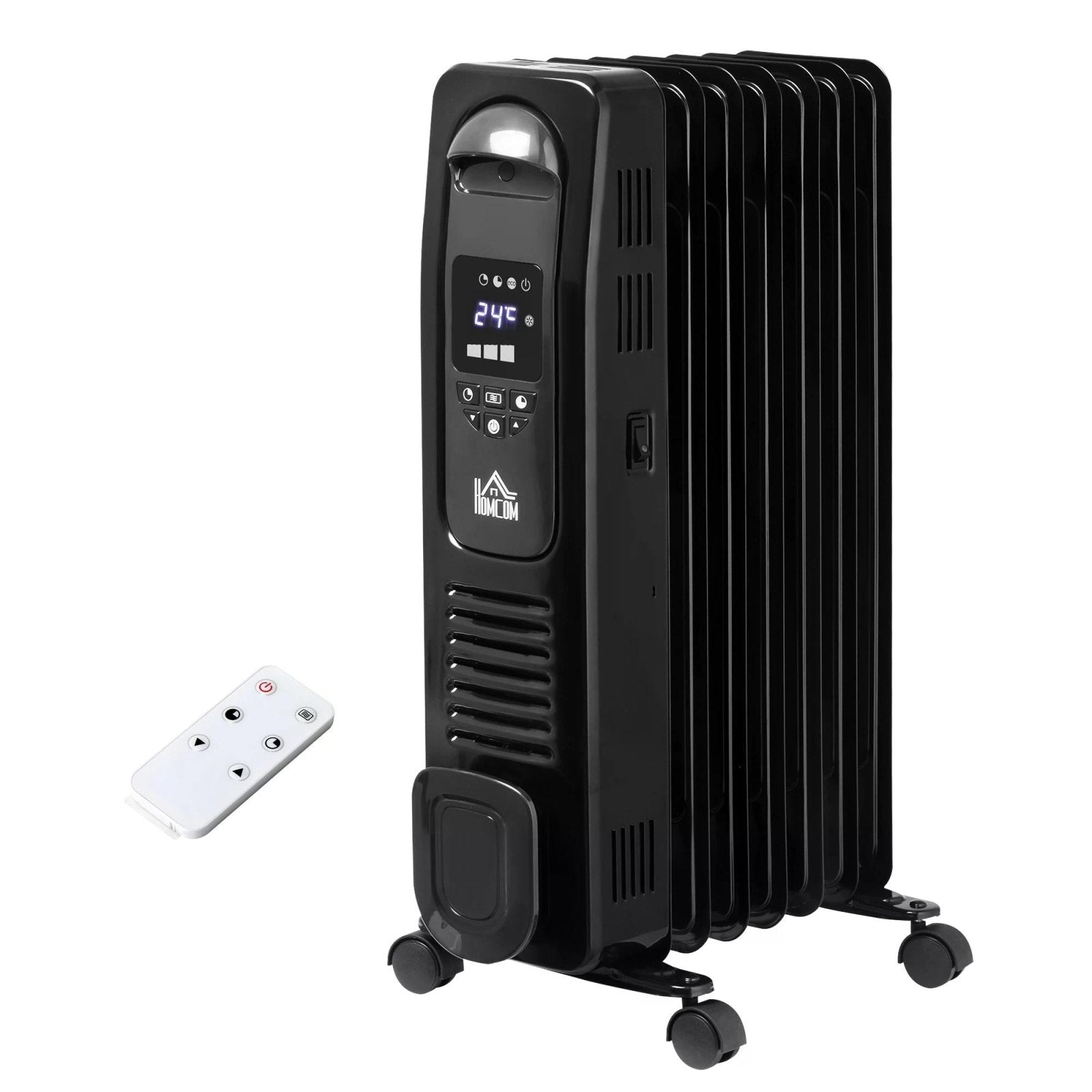 1630W Digital Oil Filled Radiator, 7 Fin, Portable Electric Heater with LED Display, Built - in Timer, 3 Heat Settings, Remote Control, Black - Bedzy UK modern and affordable home furniture England