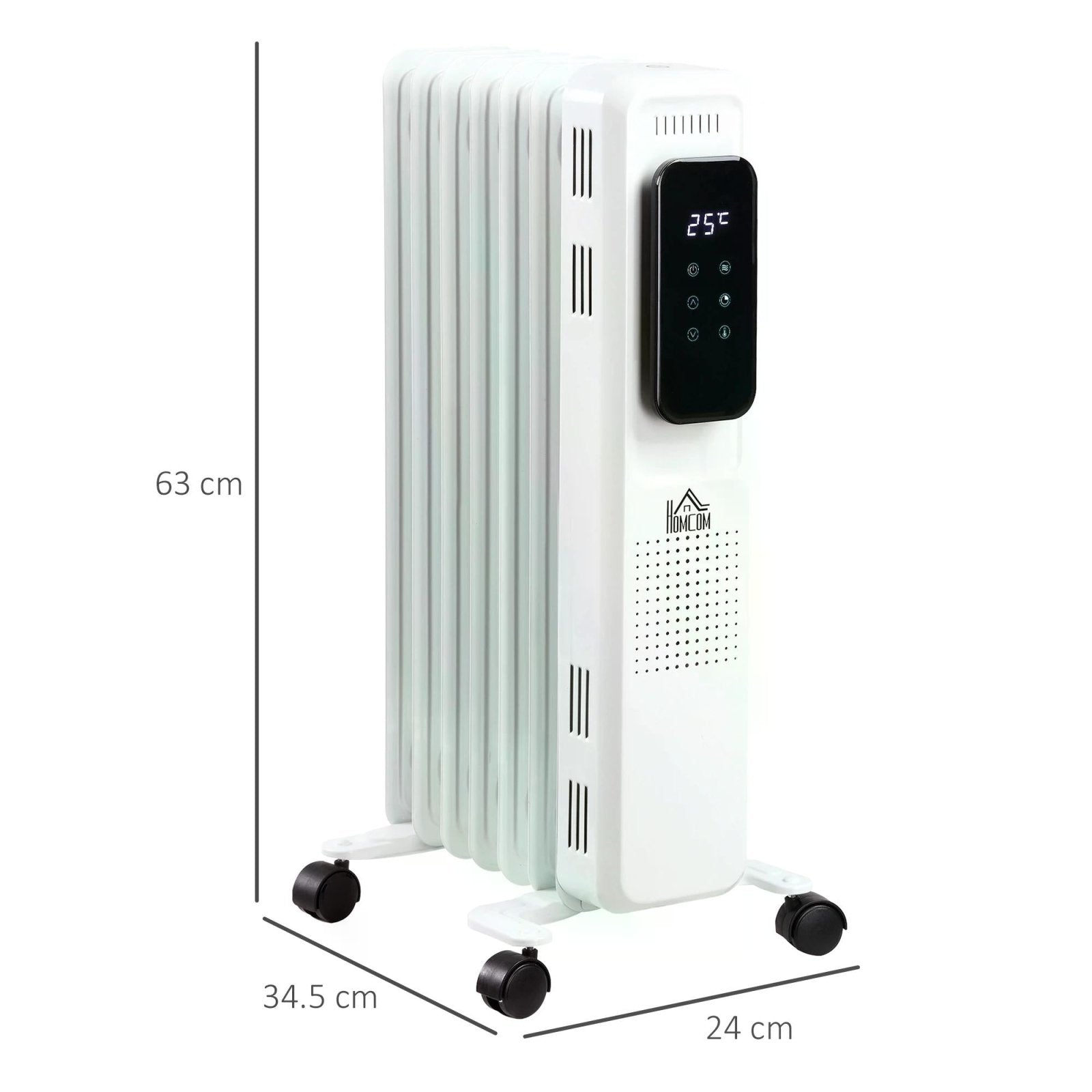 1630W Oil Filled Radiator, 7 Fin, Portable Electric Heater with LED Display, 24H Timer, 3 Heat Settings, Safety Cut - Off Remote Control - White - Bedzy UK modern and affordable home furniture England