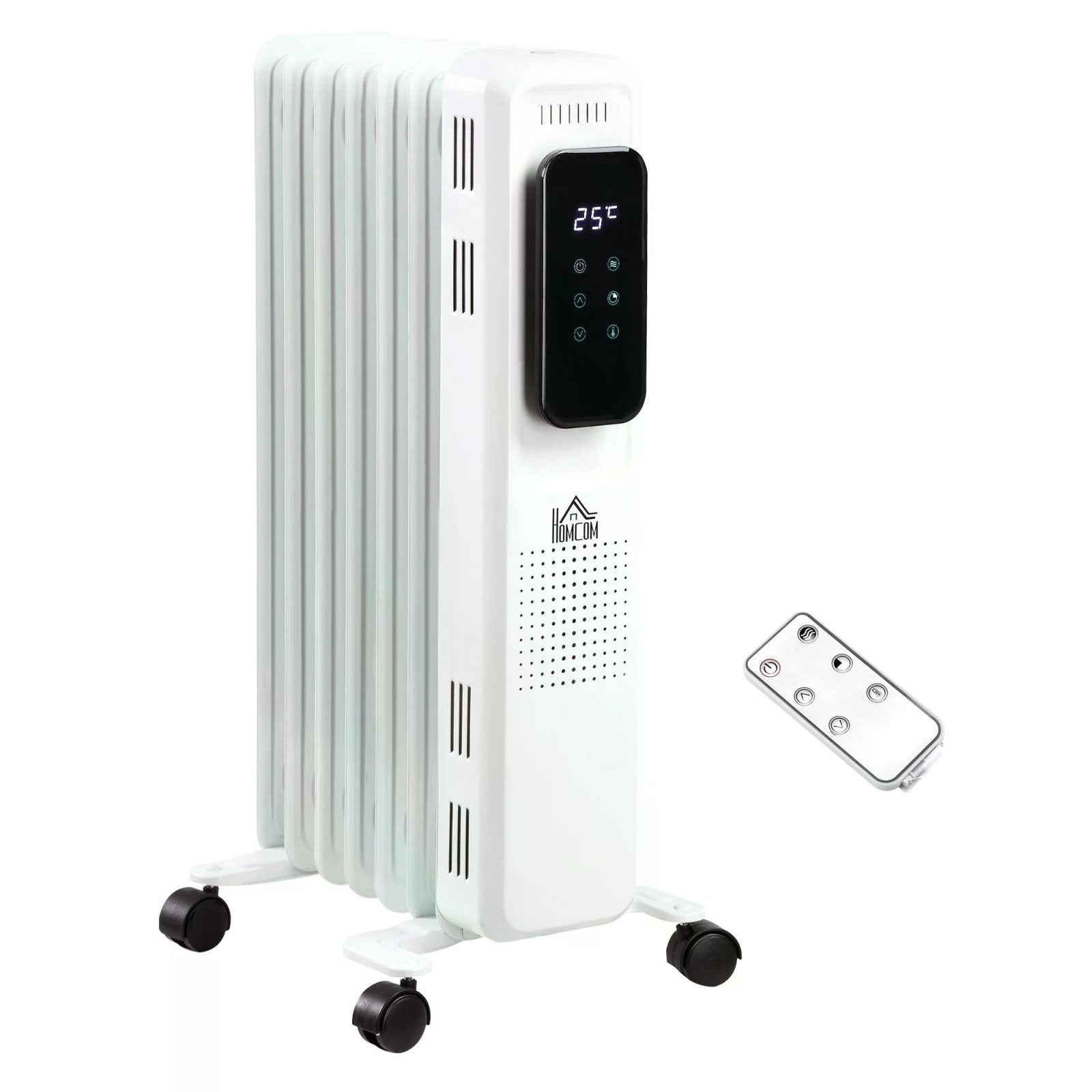 1630W Oil Filled Radiator, 7 Fin, Portable Electric Heater with LED Display, 24H Timer, 3 Heat Settings, Safety Cut - Off Remote Control - White - Bedzy UK modern and affordable home furniture England