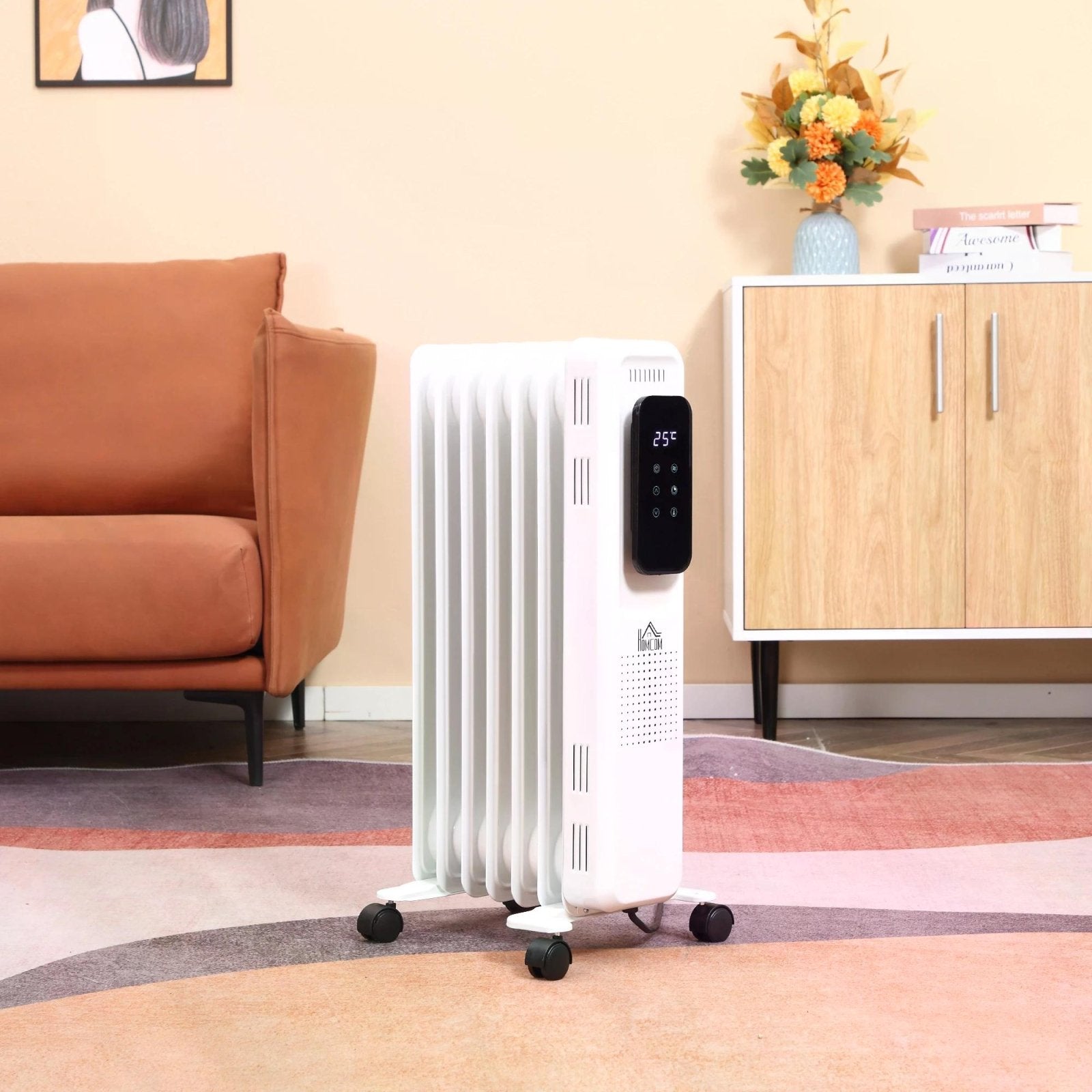 1630W Oil Filled Radiator, 7 Fin, Portable Electric Heater with LED Display, 24H Timer, 3 Heat Settings, Safety Cut - Off Remote Control - White - Bedzy UK modern and affordable home furniture England